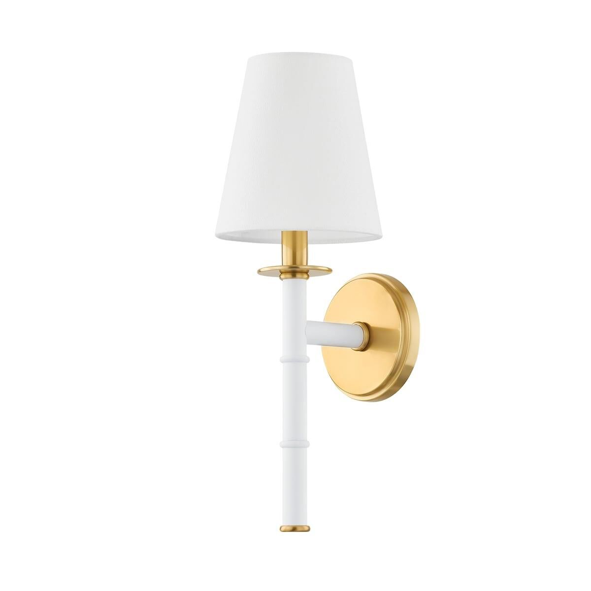 Shown in Aged Brass and Satin White finish and White shade