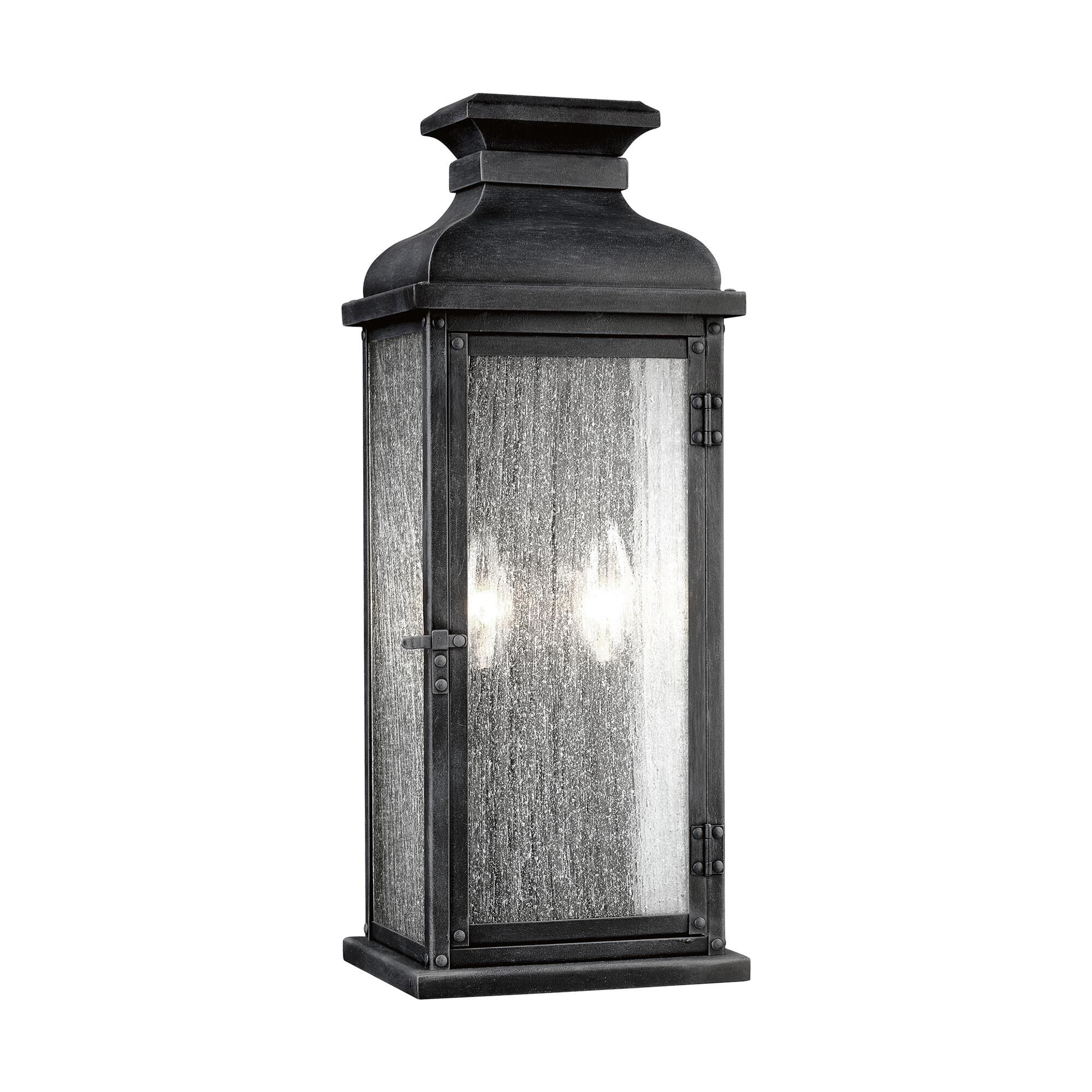 Shown in Dark Weathered Zinc finish and Clear Seeded Panels glass