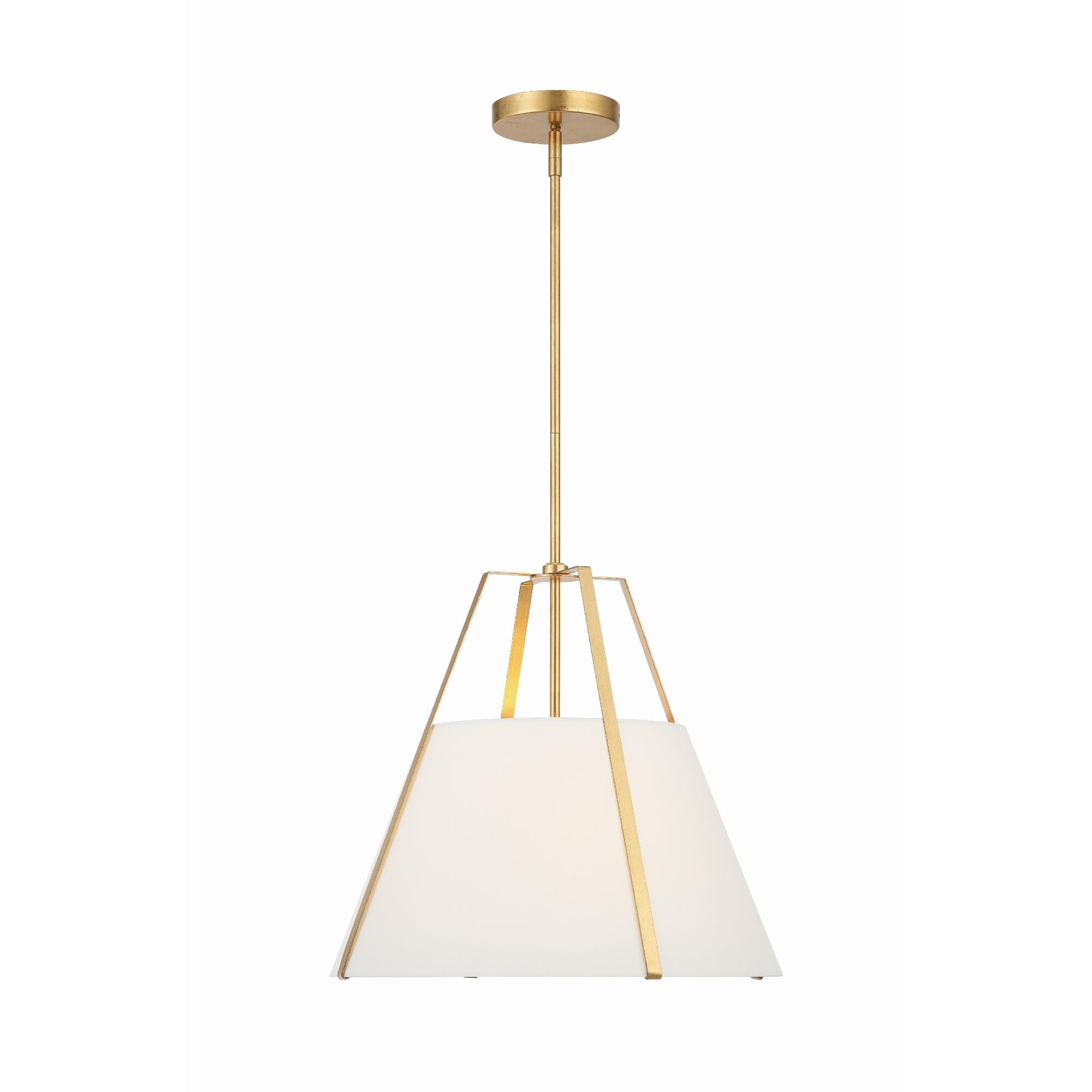 Shown in Antique Gold finish and Fabric glass and White shade