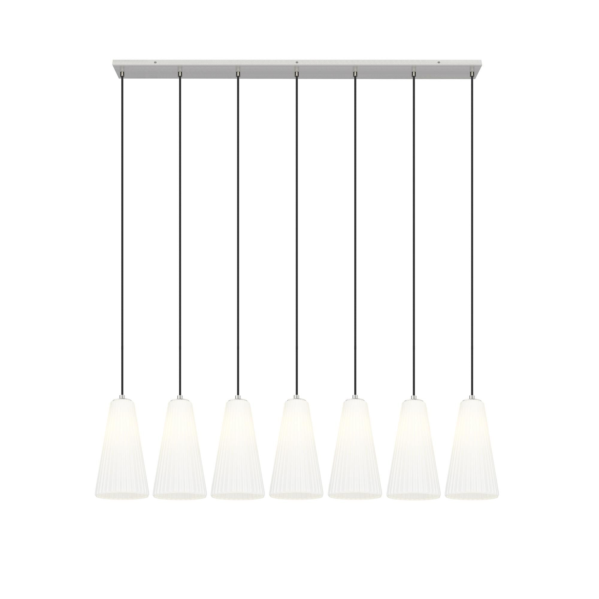 Shown in Brushed Nickel finish and White glass and White shade