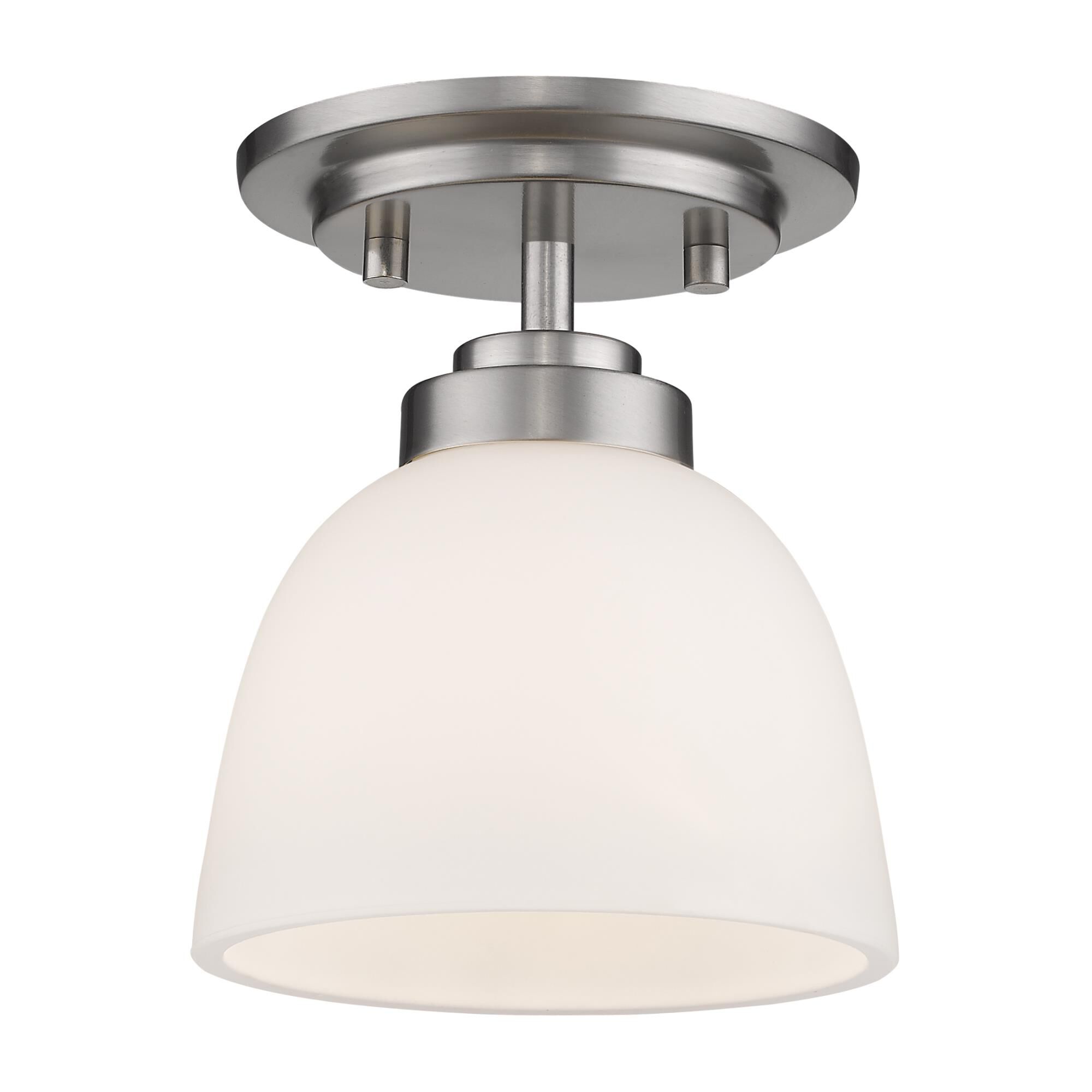 Shown in Brushed Nickel finish and Glass shade