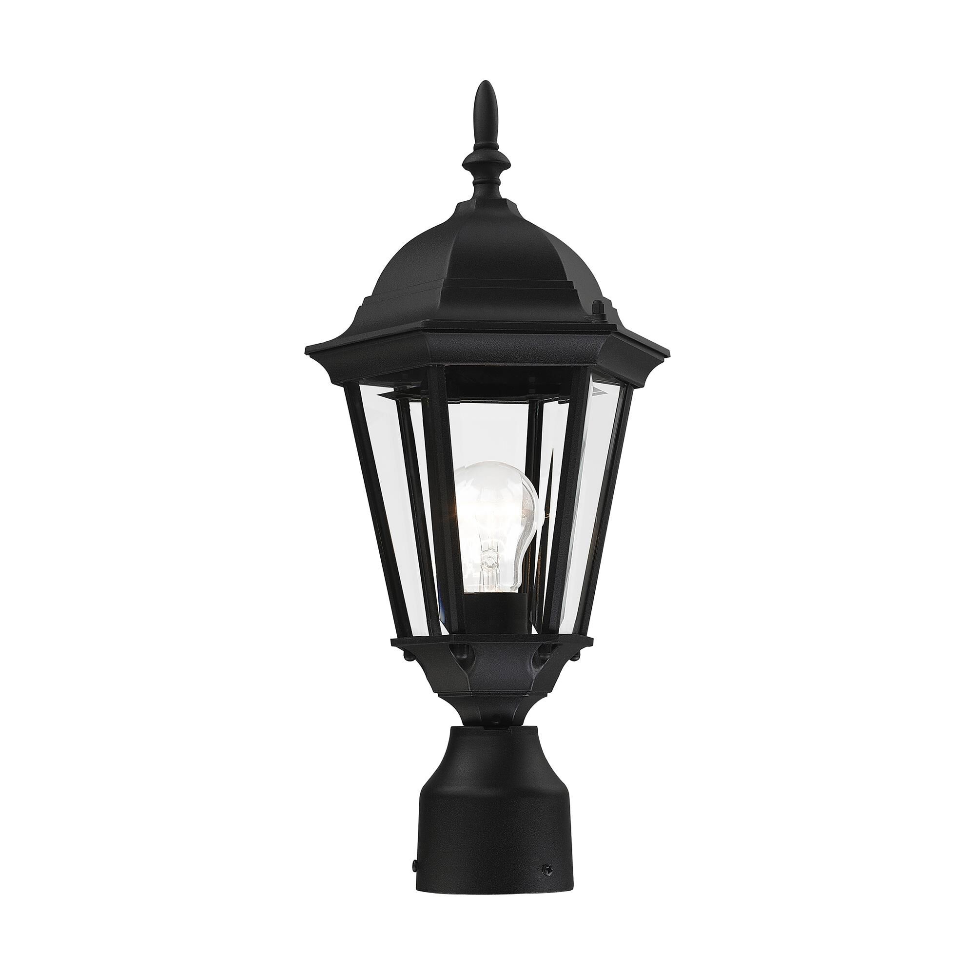 Shown in Textured Black finish and Clear Beveled glass and Clear Beveled Glass shade