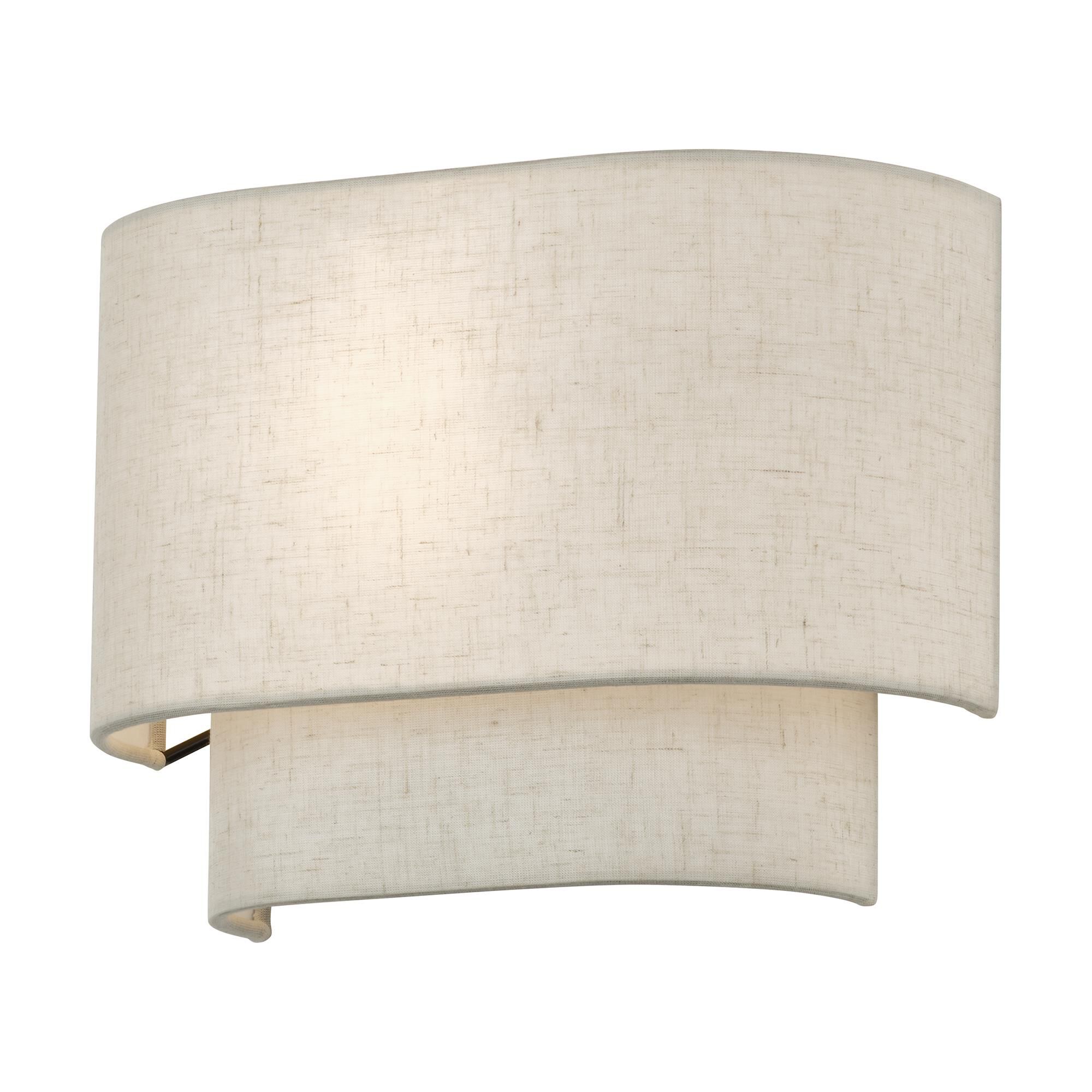 Shown in English Bronze finish and Hand Crafted Oatmeal Color Fabric with White Color Inside shade
