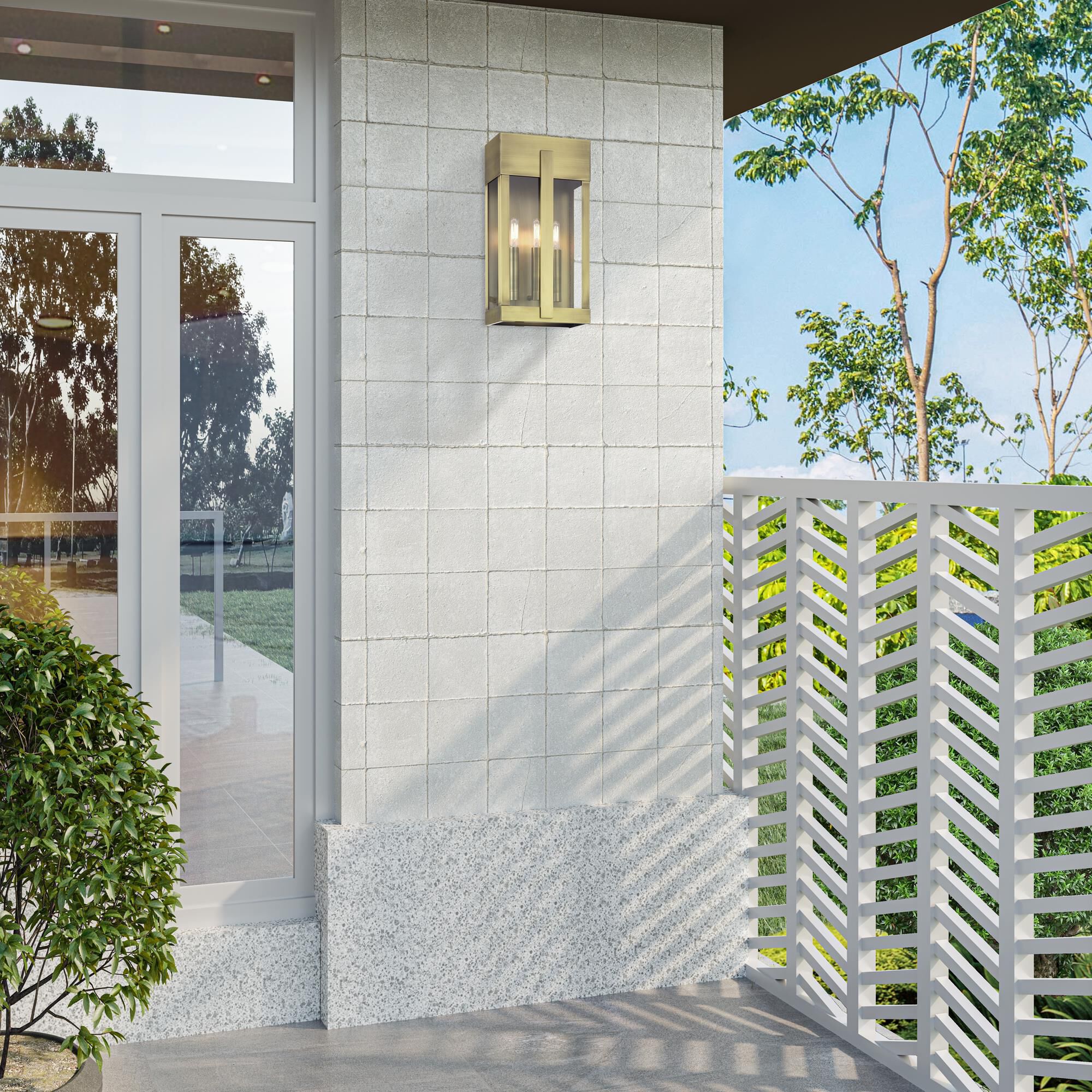 Shown in Antique Brass finish and Clear glass