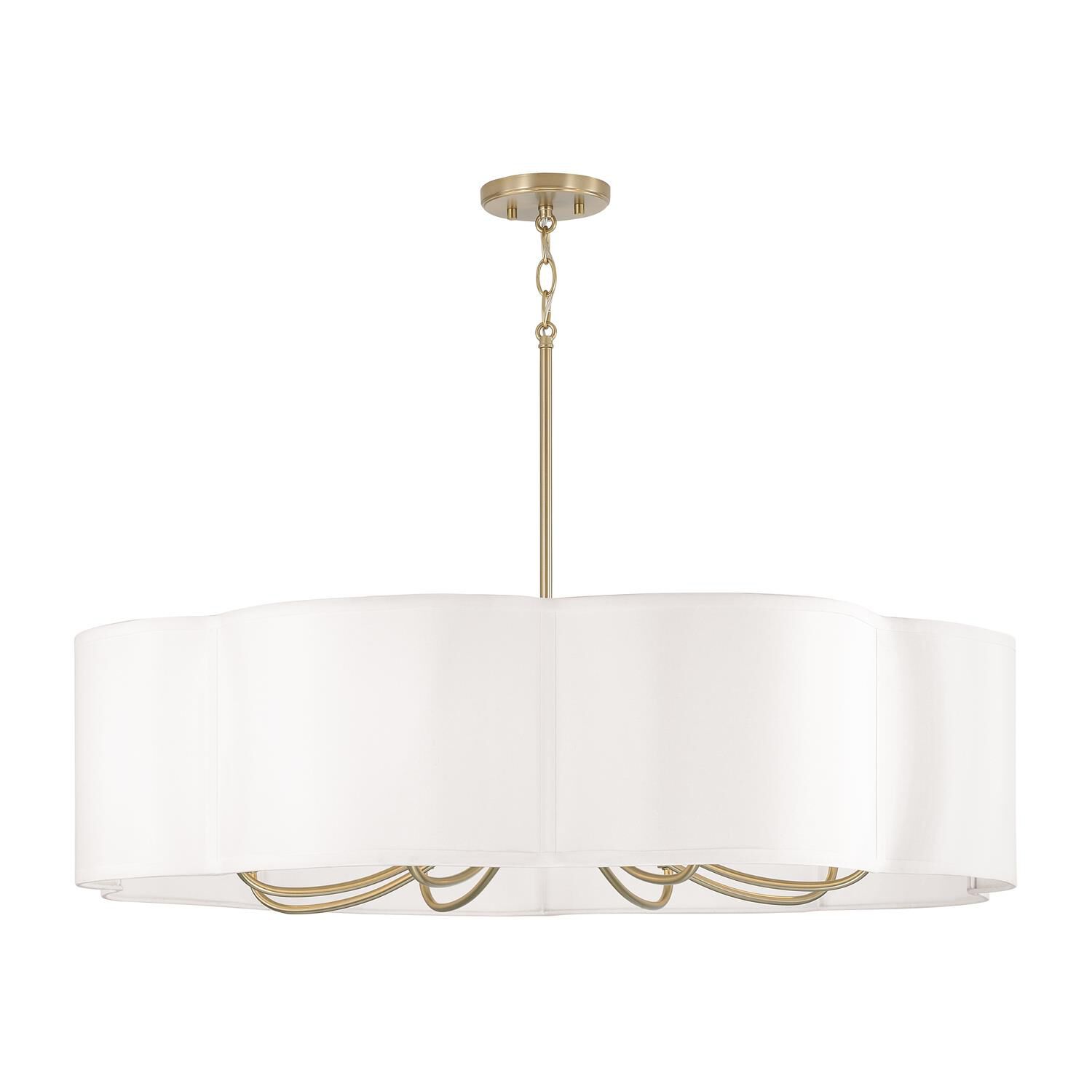 Shown in Matte Brass finish and White Fabric shade