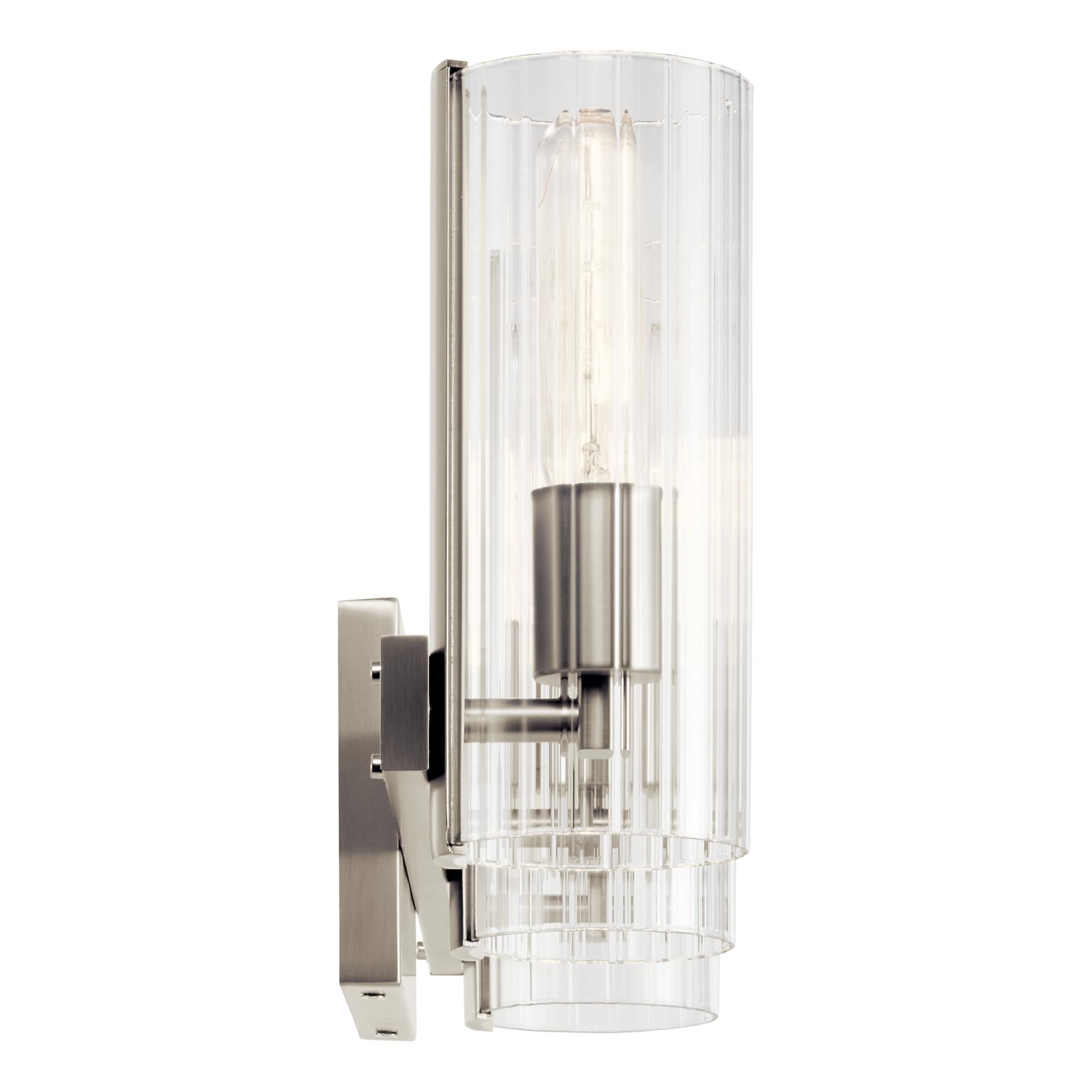 Shown in Brushed Nickel finish and Clear Fluted glass