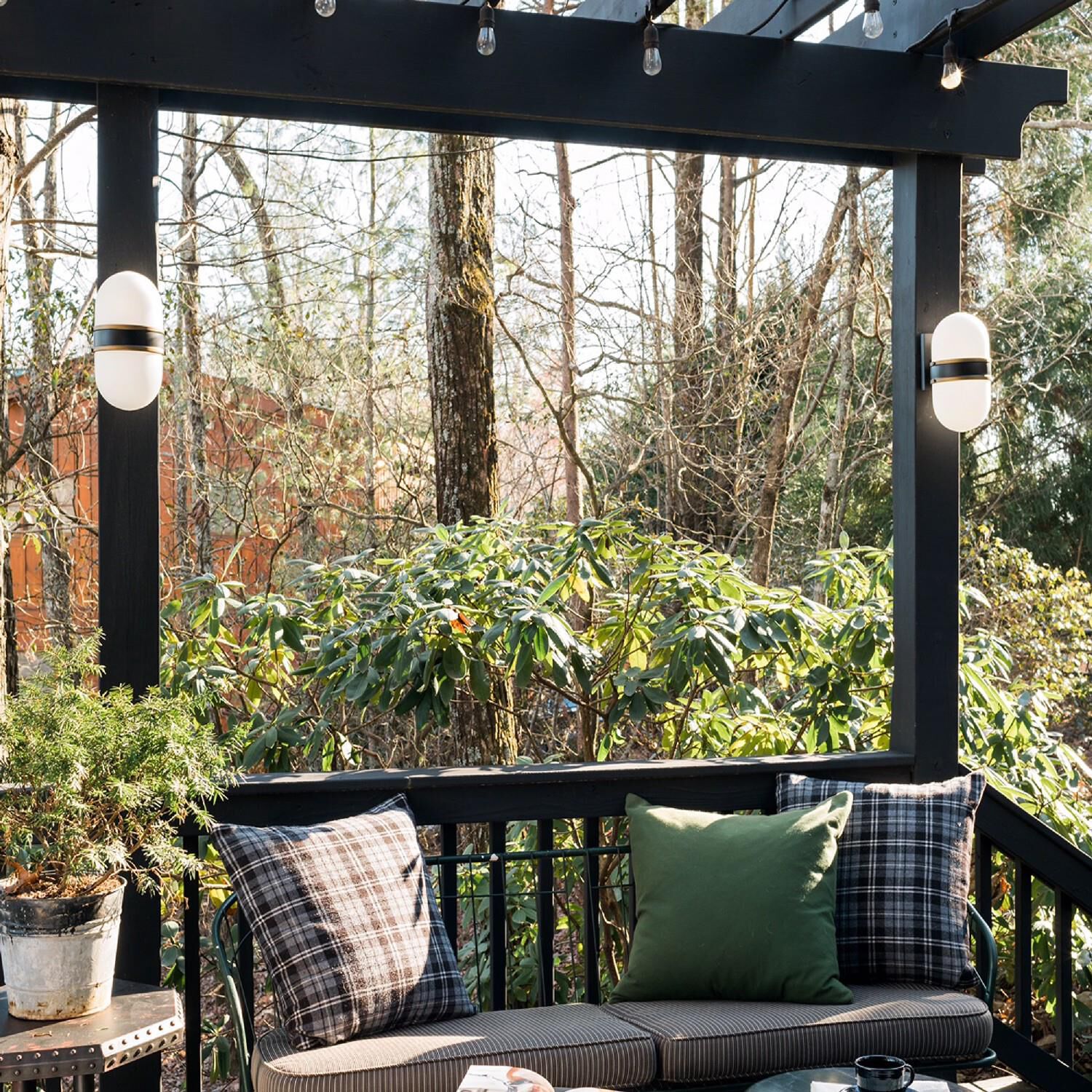 Shown in Matte Black + Textured Gold finish and Opal Frosted glass and Opal Frosted Glass shade