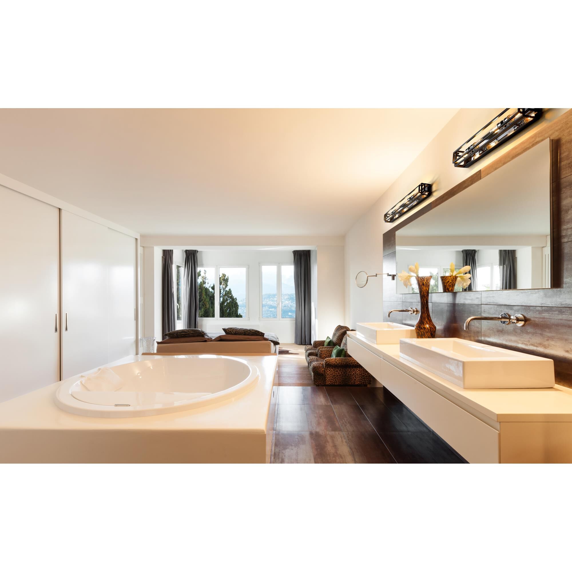 Shown in Black + Brushed Nickel finish and --- glass and --- shade