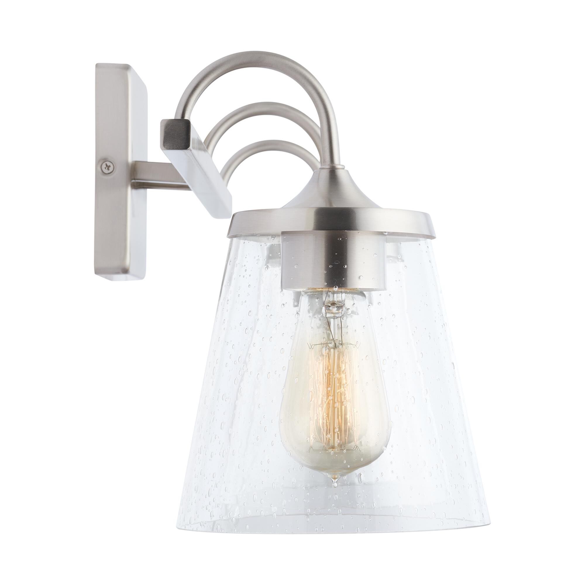 Shown in Brushed Nickel finish and Clear Seeded glass