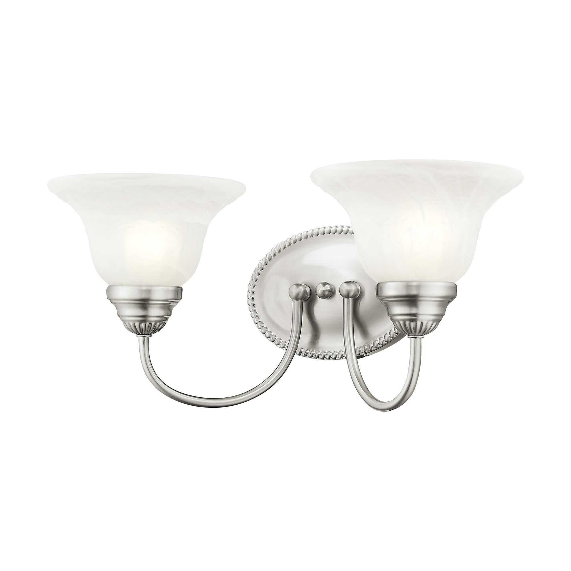 Shown in Brushed Nickel finish and White Alabaster glass