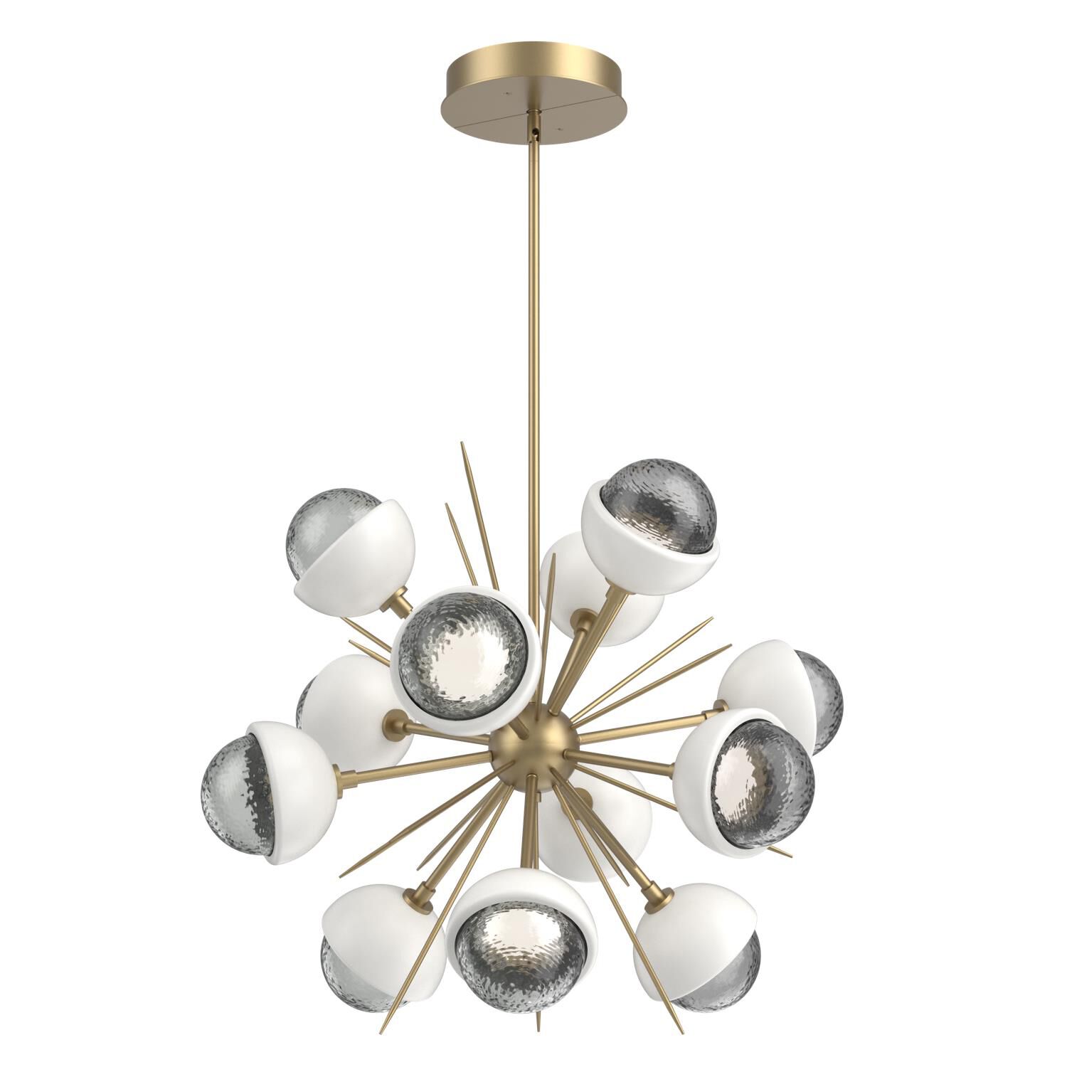 Shown in Gilded Brass finish and Smoke glass and Salt White accent