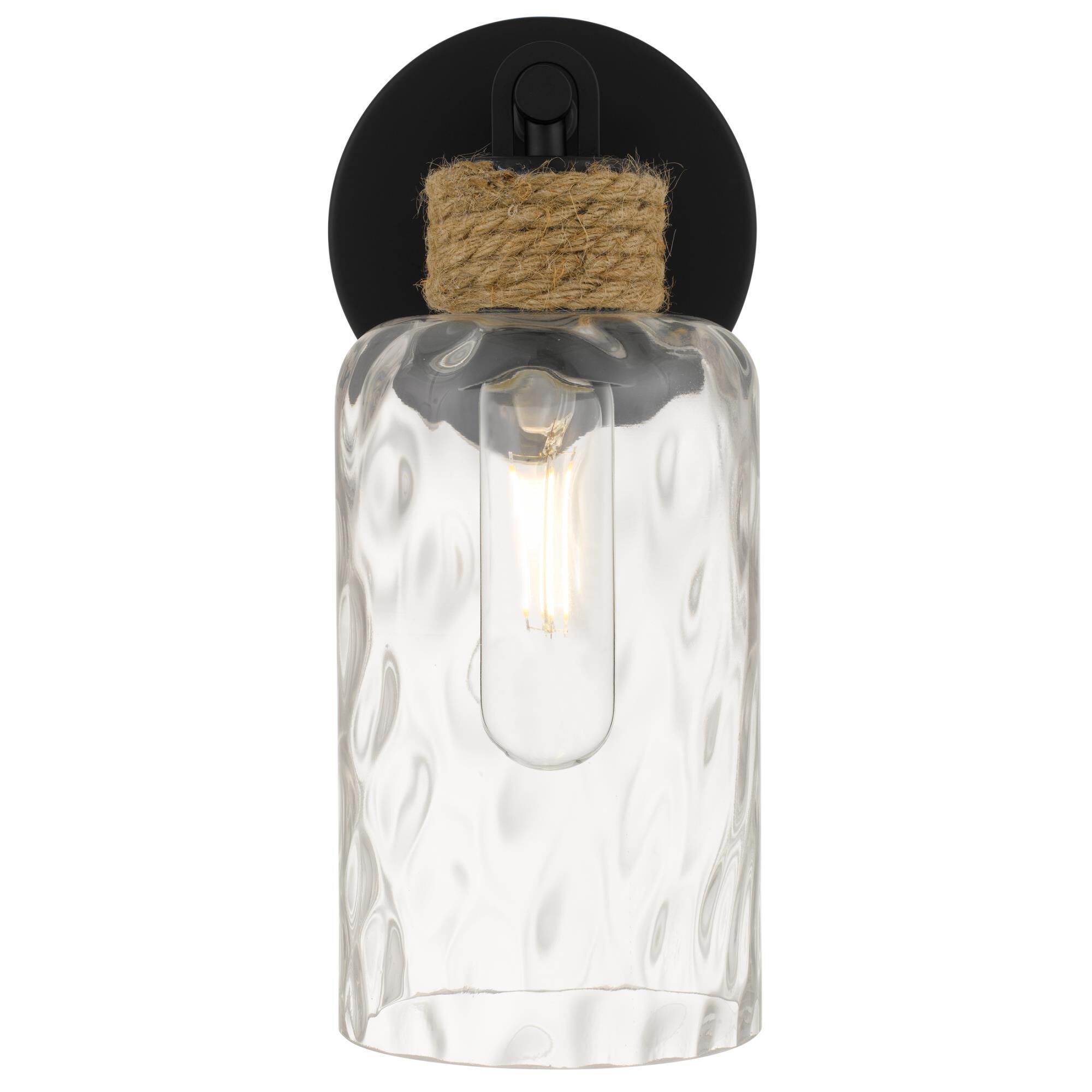 Shown in Matte Black finish and Clear Water Glass shade