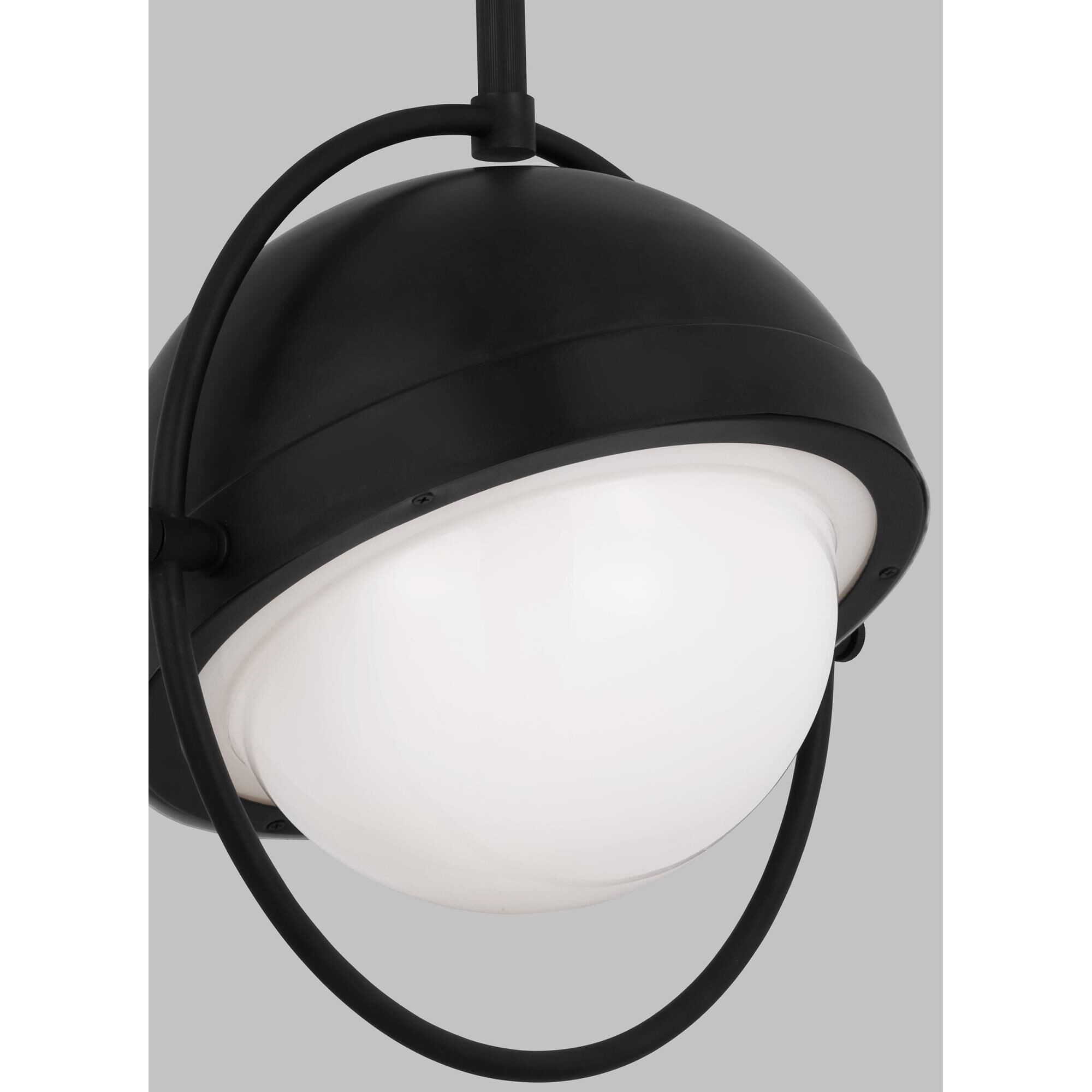 Shown in Aged Iron finish and Milk White glass