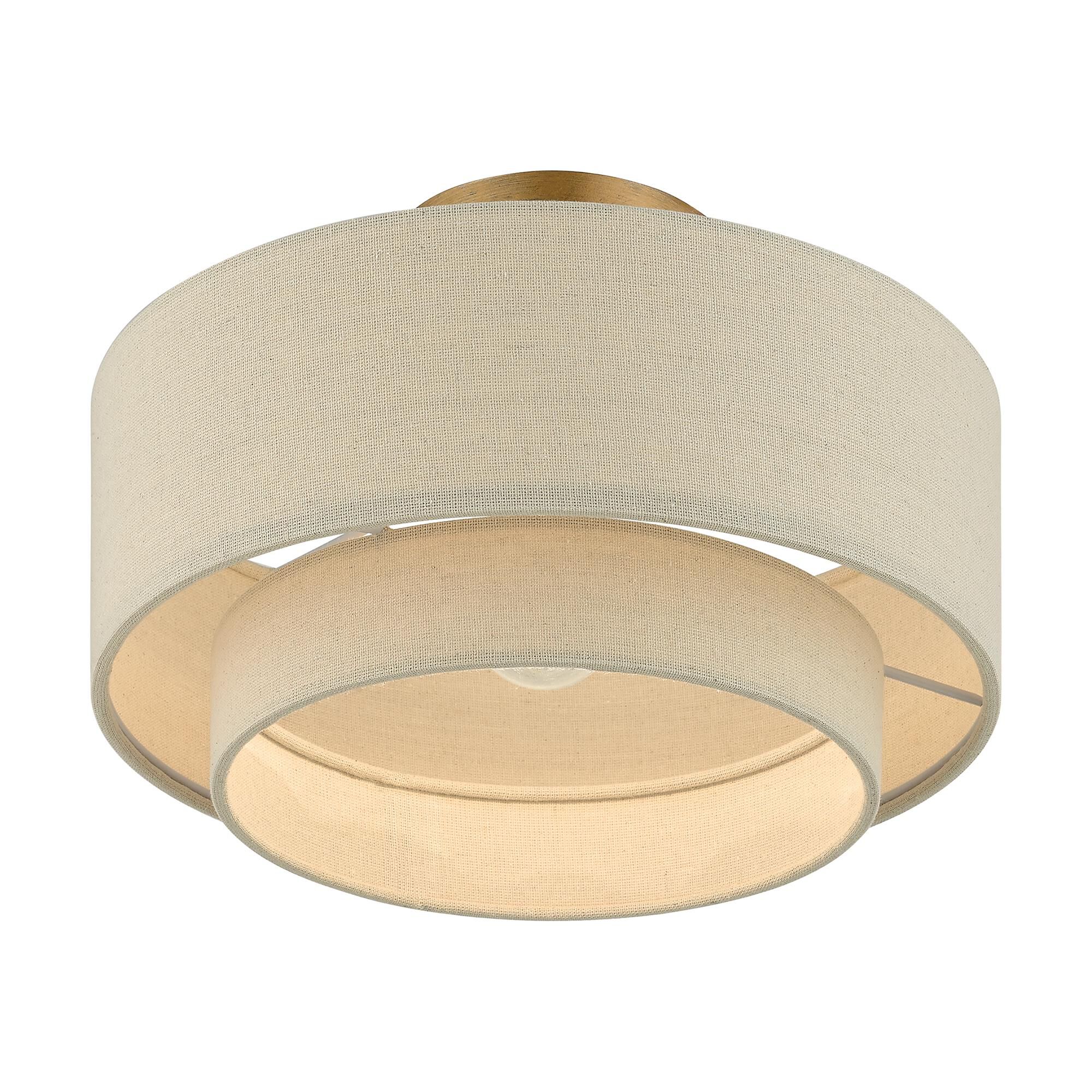 Shown in Antique Gold Leaf finish and Hand Crafted Parchment Color Hardback Fabric shade