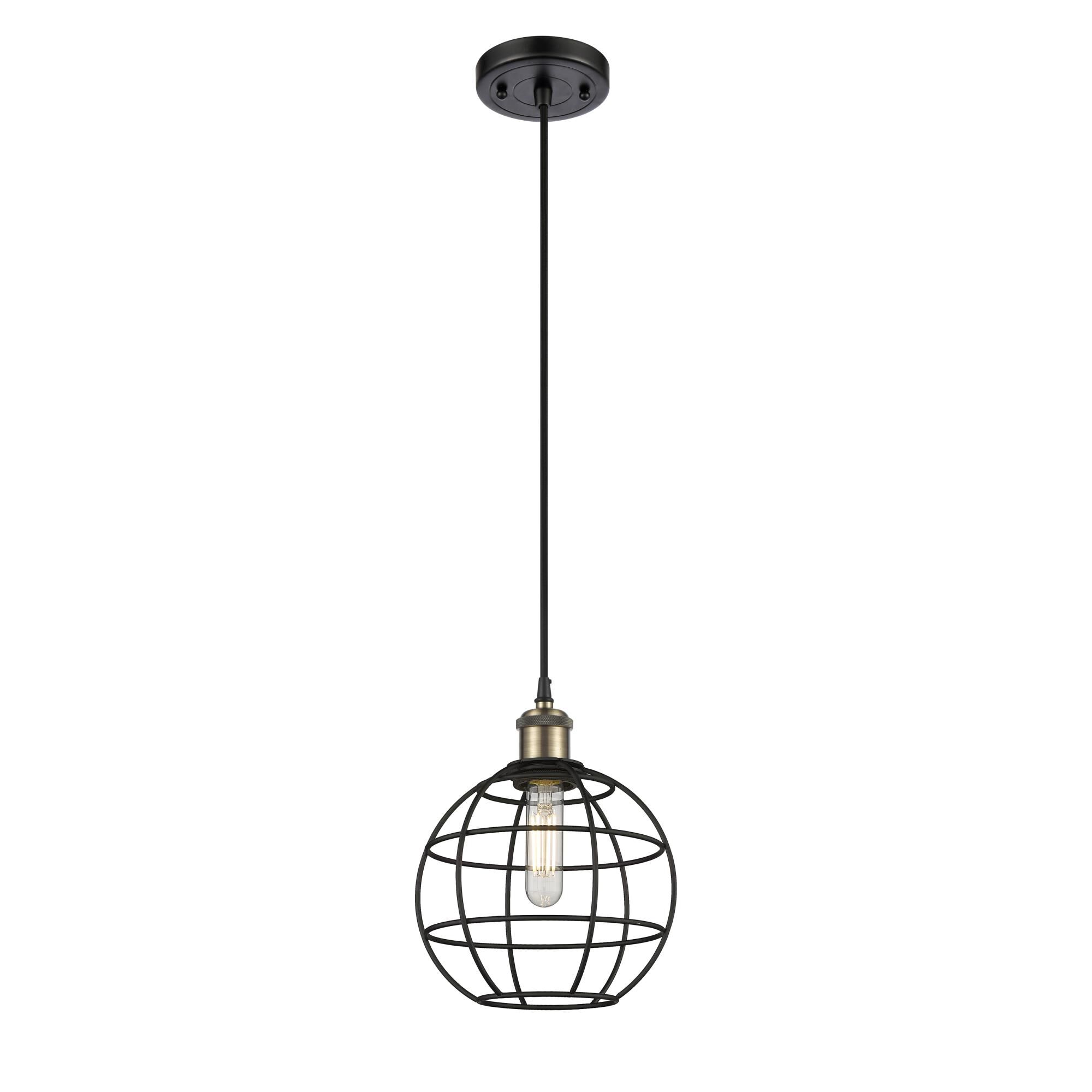 Shown in Black Antique Brass finish and Matte Black shade
