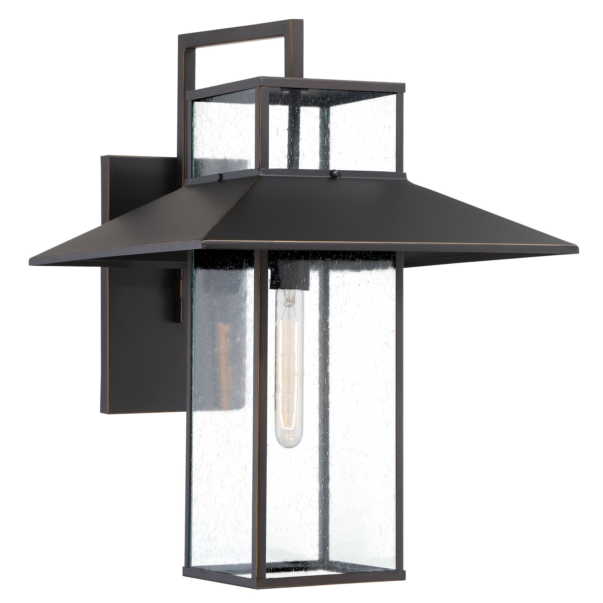 Shown in Oil Rubbed Bronze With Gold High finish and Clear Seeded glass