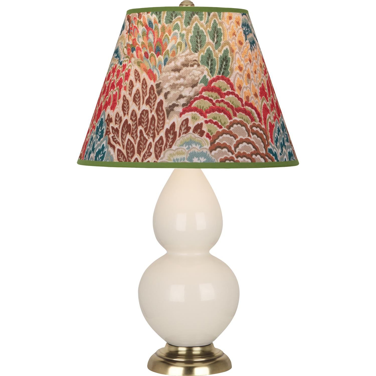 Shown in Bone finish and Fall Floral shade and Antique Natural Brass accent