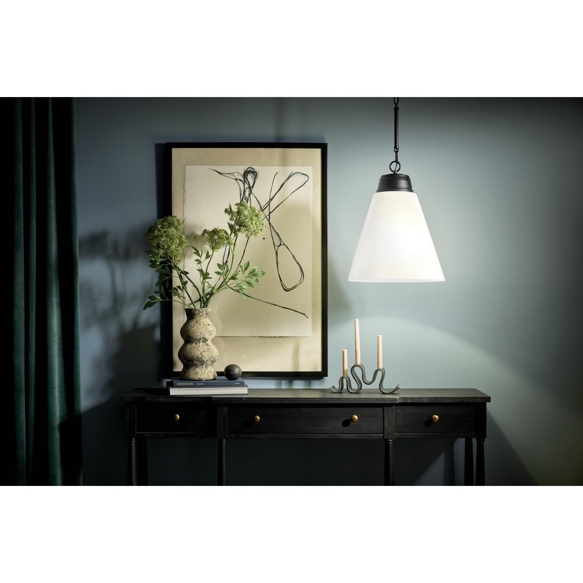 Shown in Black finish and Opal glass