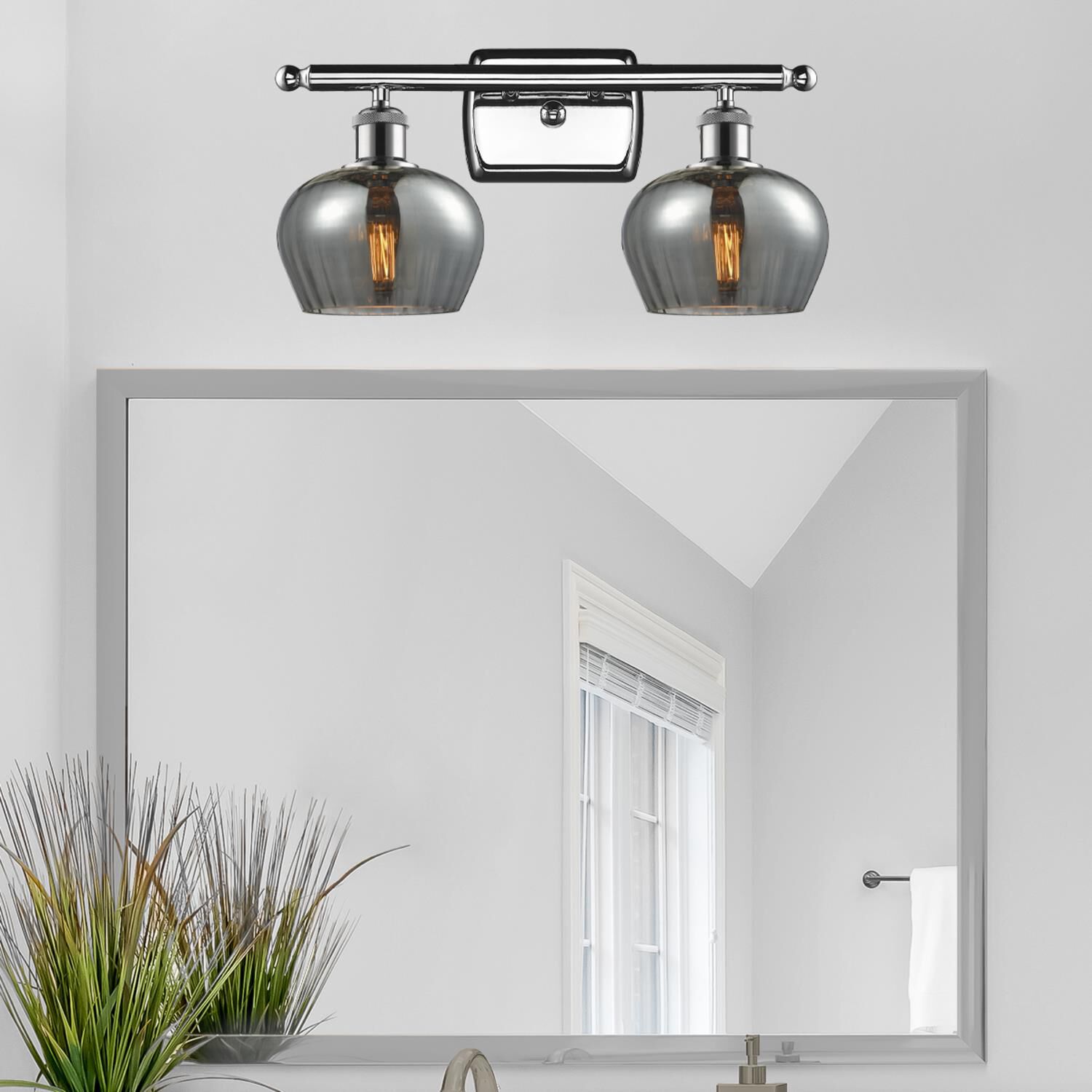 Shown in Polished Chrome finish and Smoked Fluted glass