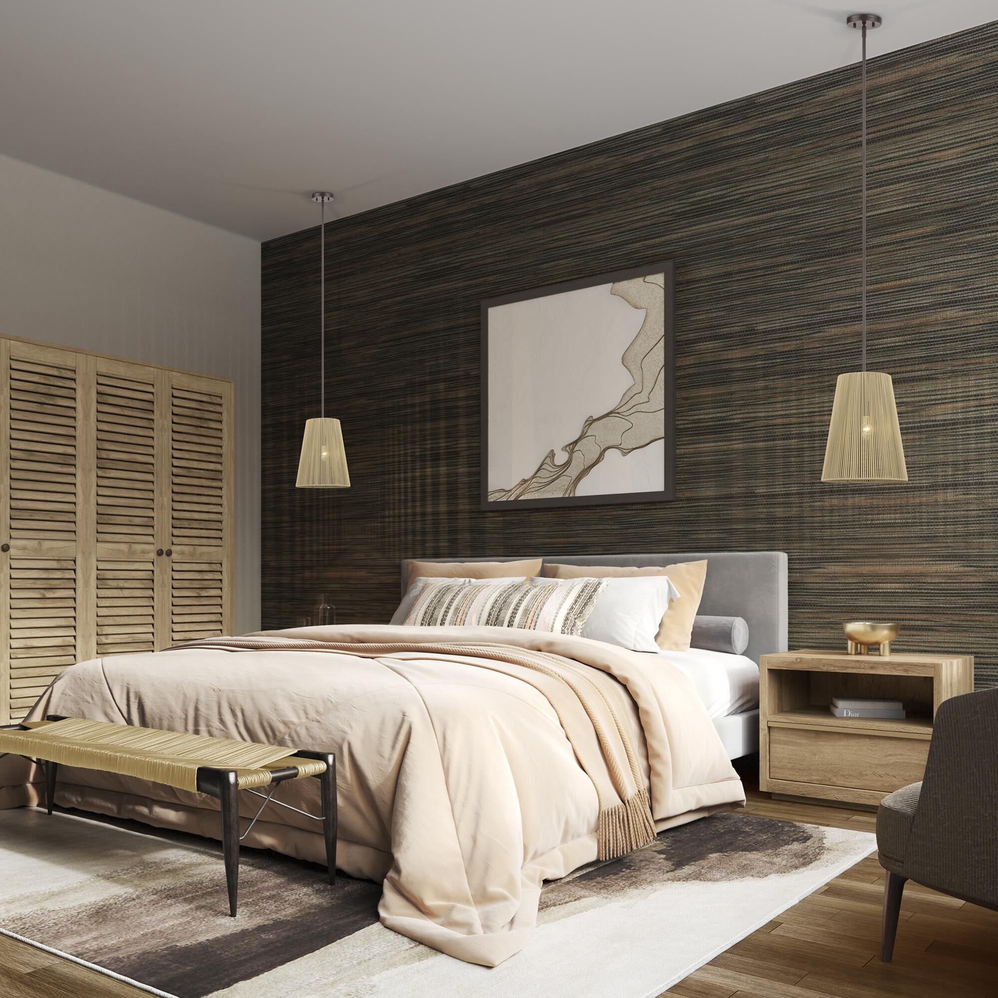 Shown in English Bronze finish and Hand-Woven Venetian Gold Color Polyester Rope shade