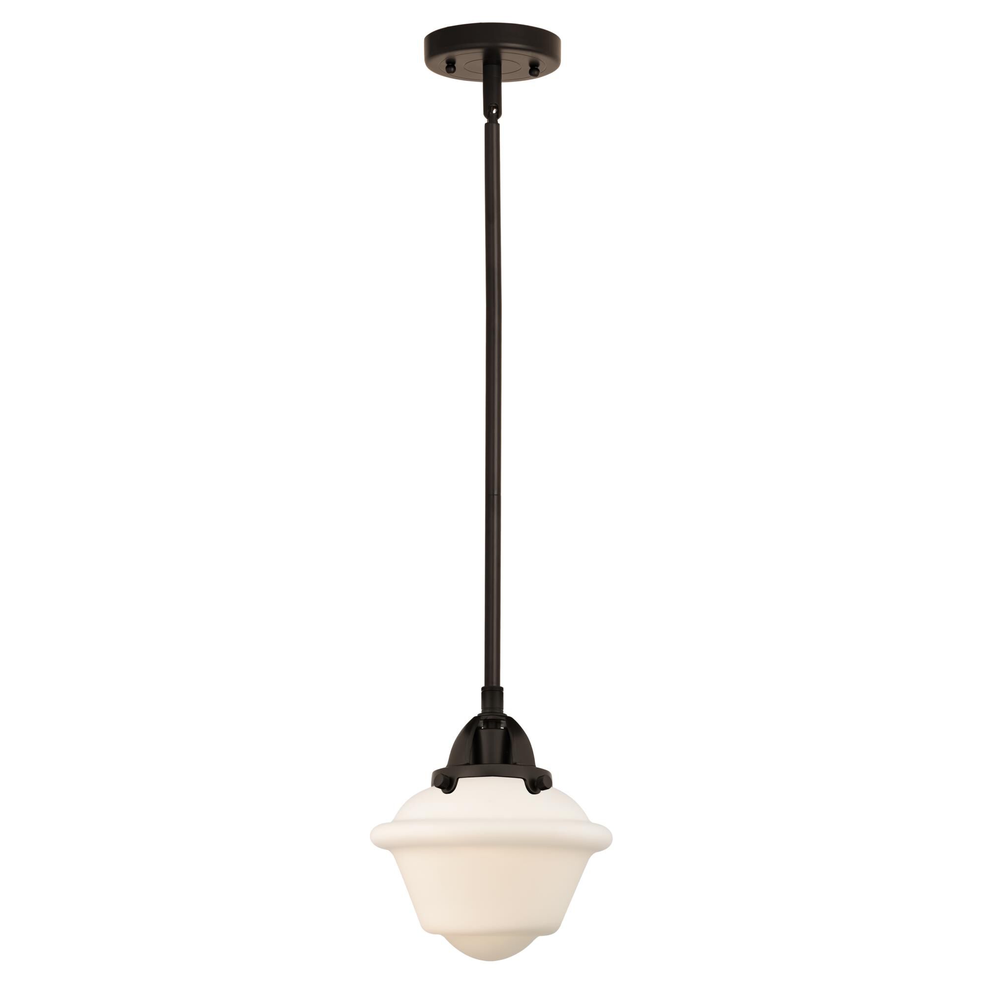 Shown in Oil Rubbed Bronze finish and Matte White Cased Small Oxford glass and No Shade shade