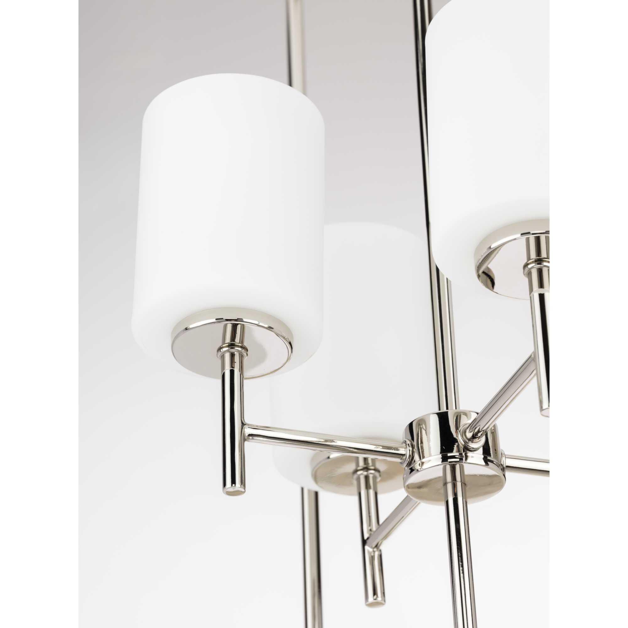 Shown in Polished Nickel finish and Etched White glass