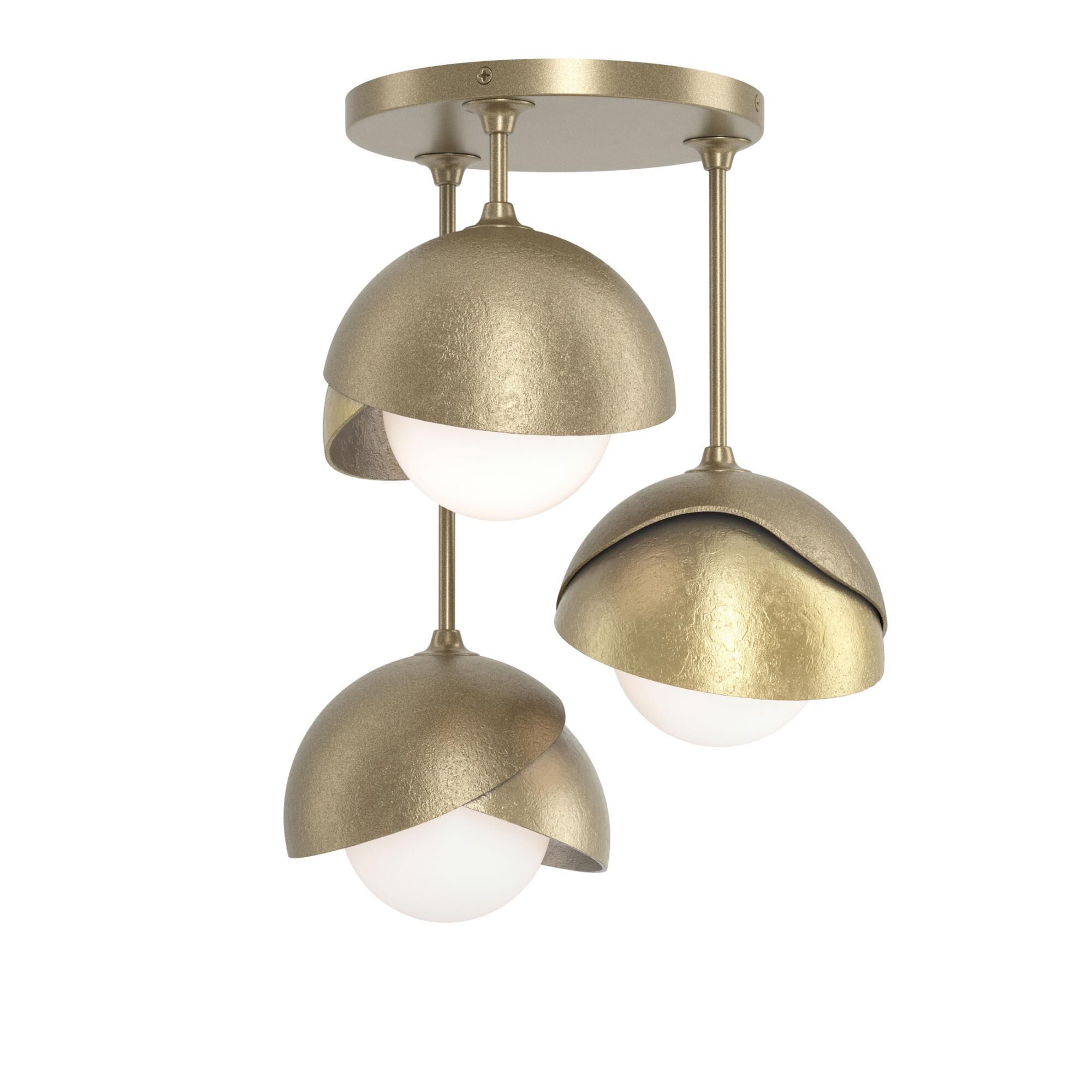 Shown in Soft Gold finish and Opal glass and Modern Brass  accent