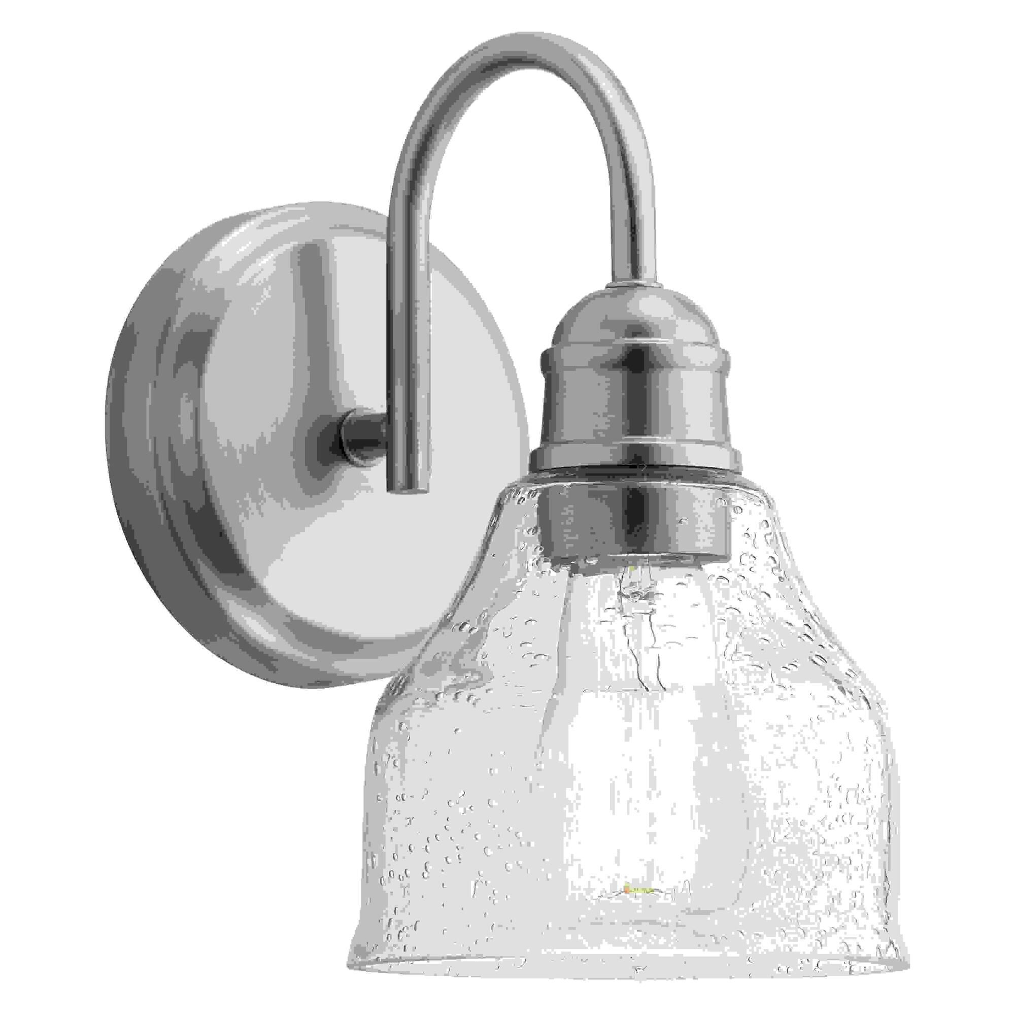 Shown in Brushed Nickel finish and Clear Seeded glass