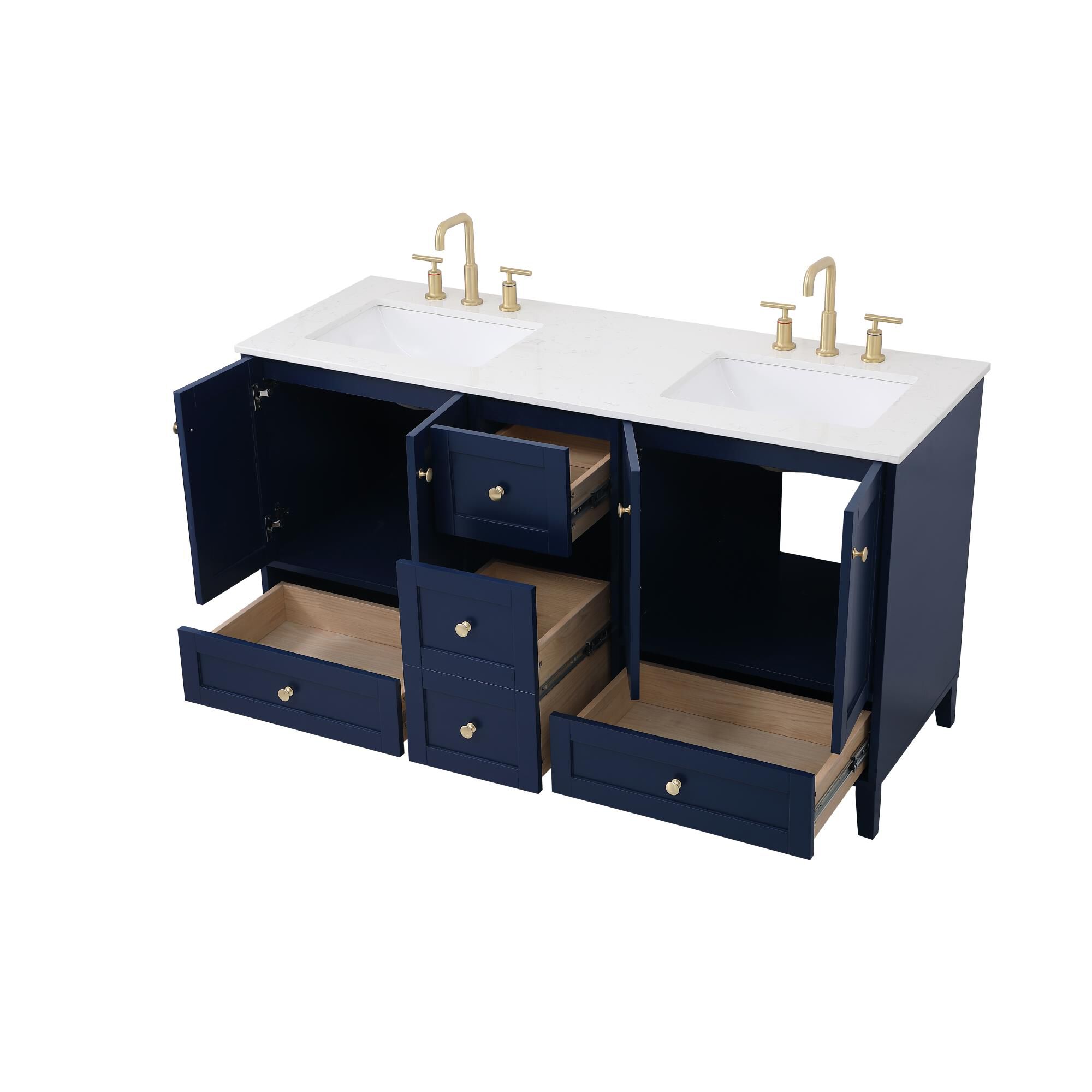 Shown in Blue And Gold With Calacatta Quartz finish