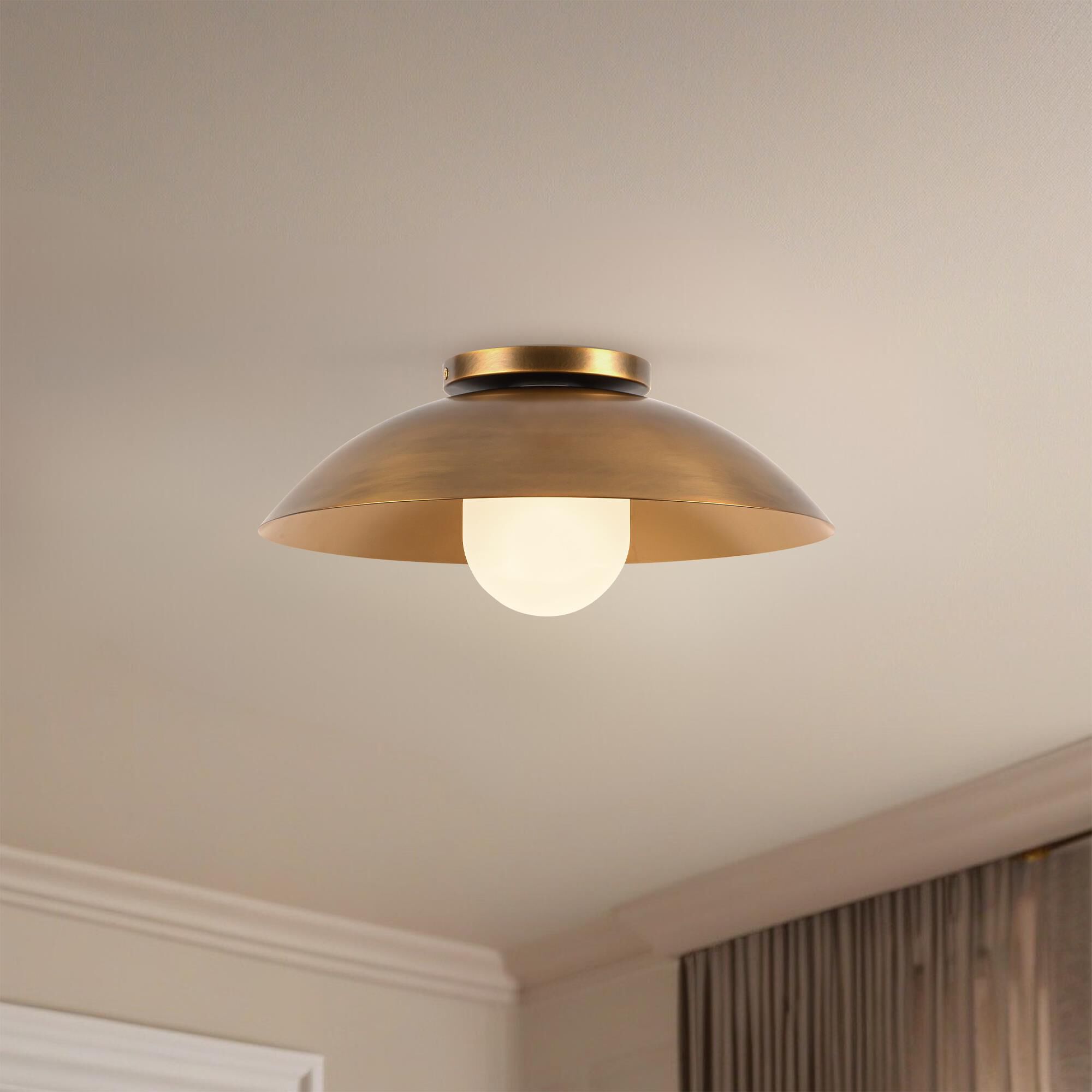 Shown in Vintage Brass finish and Matte Opal glass
