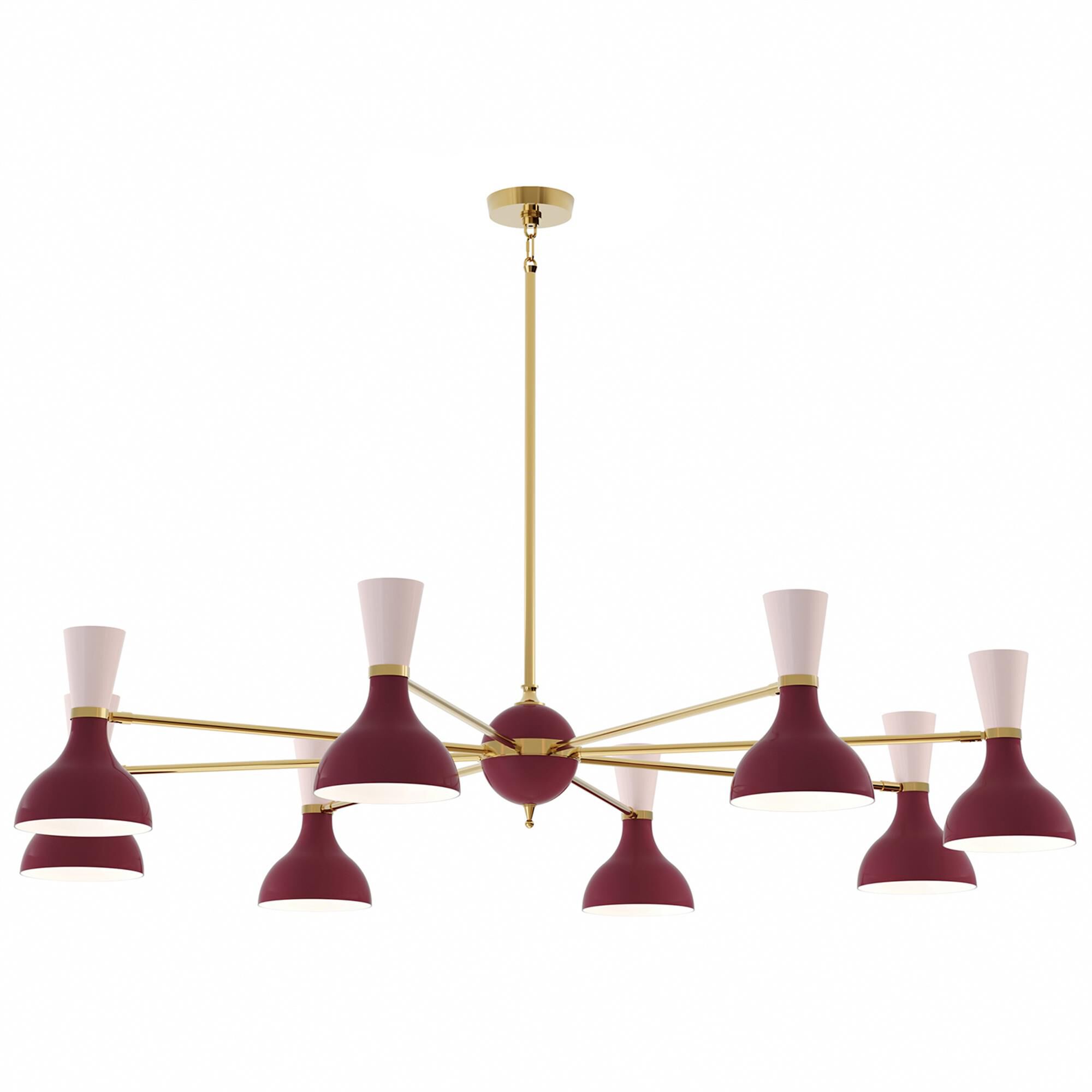 Shown in Brass finish and Sugar Plum and Rose Water shade
