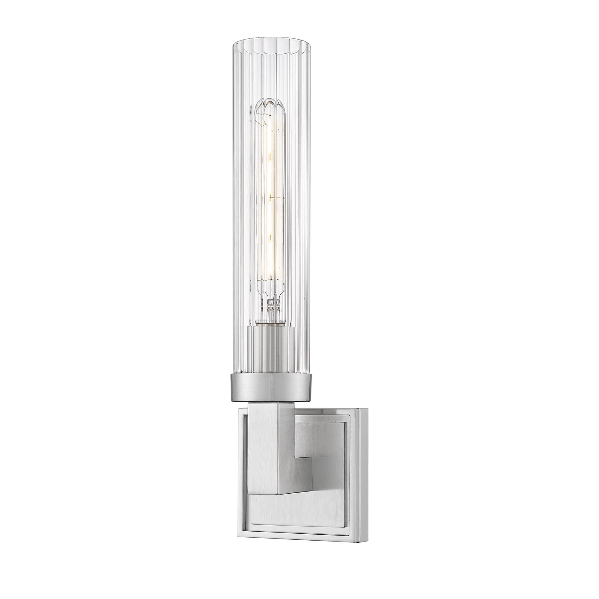 Shown in Brushed Nickel finish and Clear Ribbed glass and Clear Ribbed shade