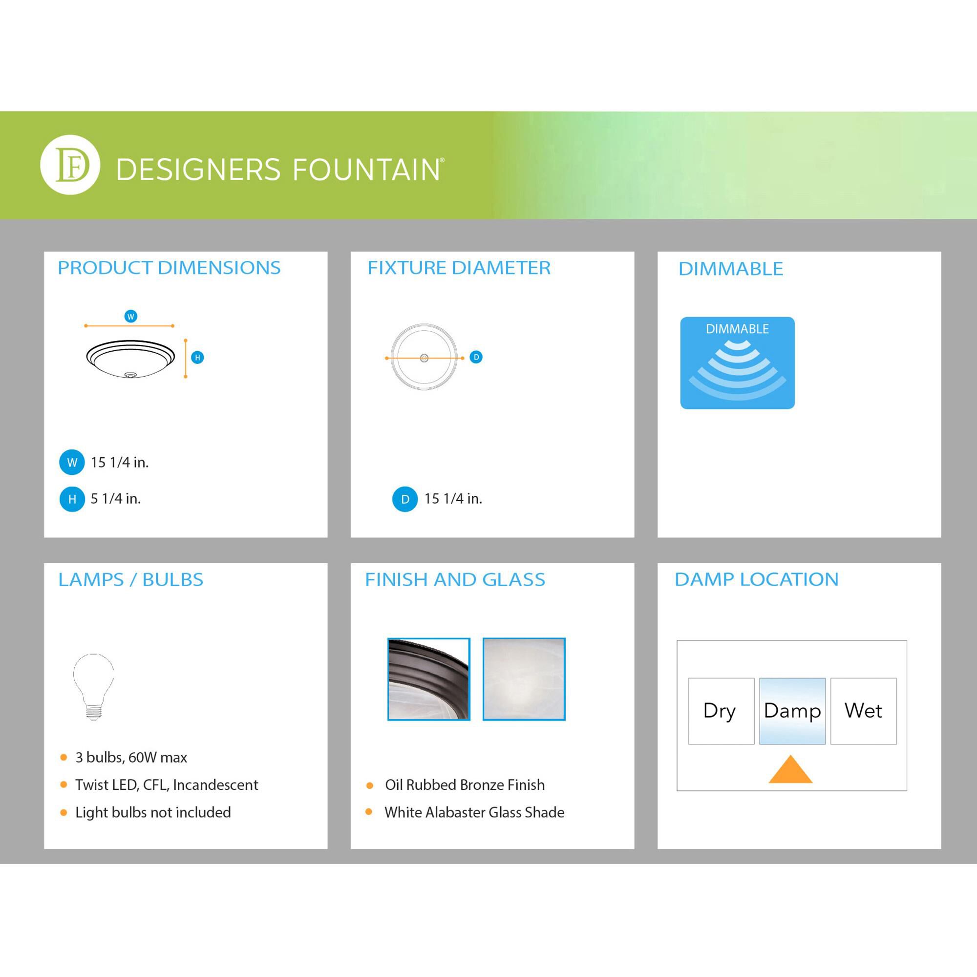 15 Inch 3 Light Flush Mount by Designers Fountain