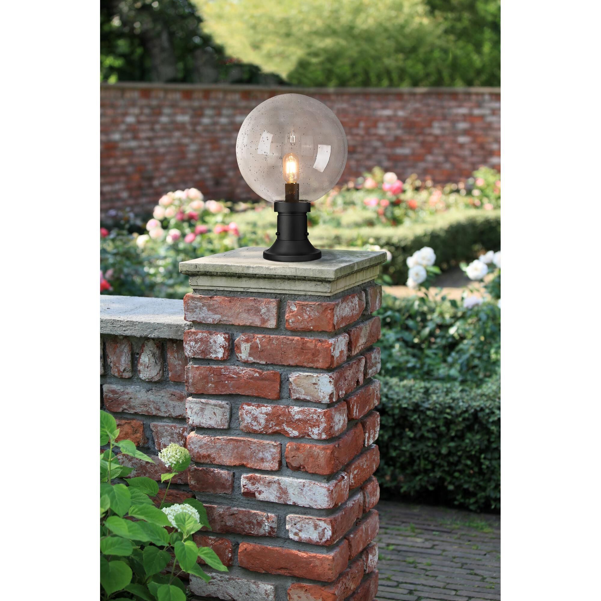 Shown in Black finish and Clear Seedy glass