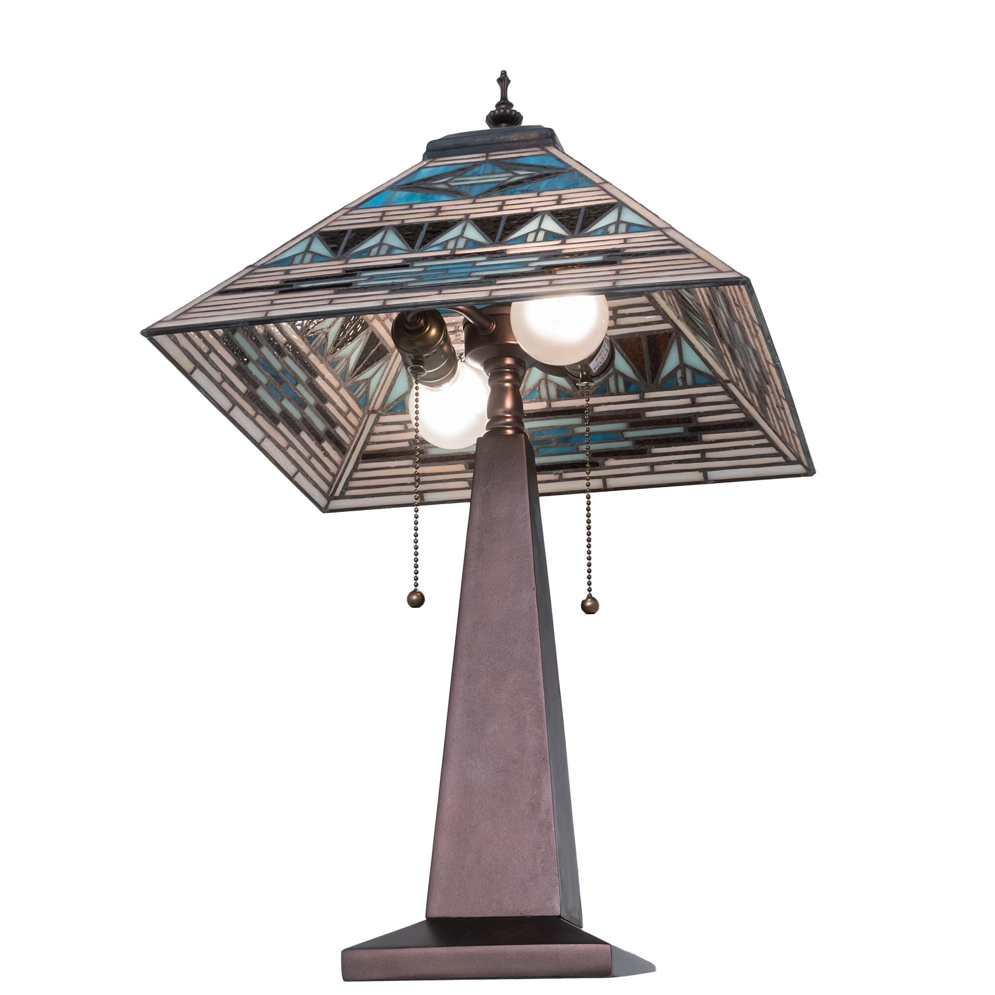 Shown in Mahogany Bronze finish and Green;Blue;Beige glass