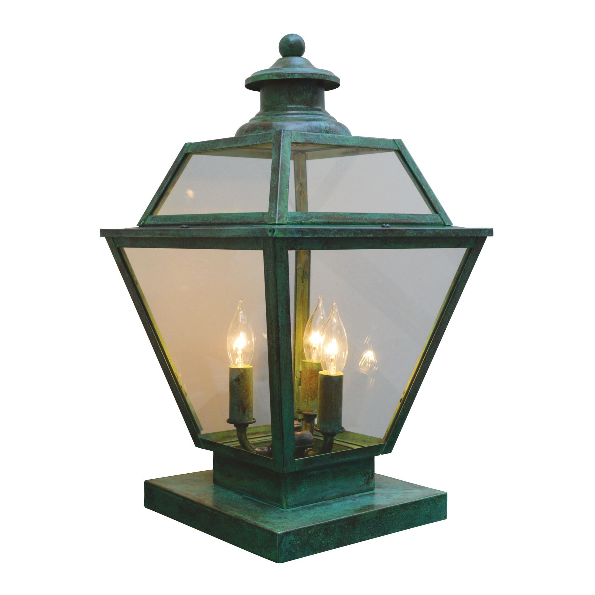 Shown in Verdigris Patina finish and Clear glass