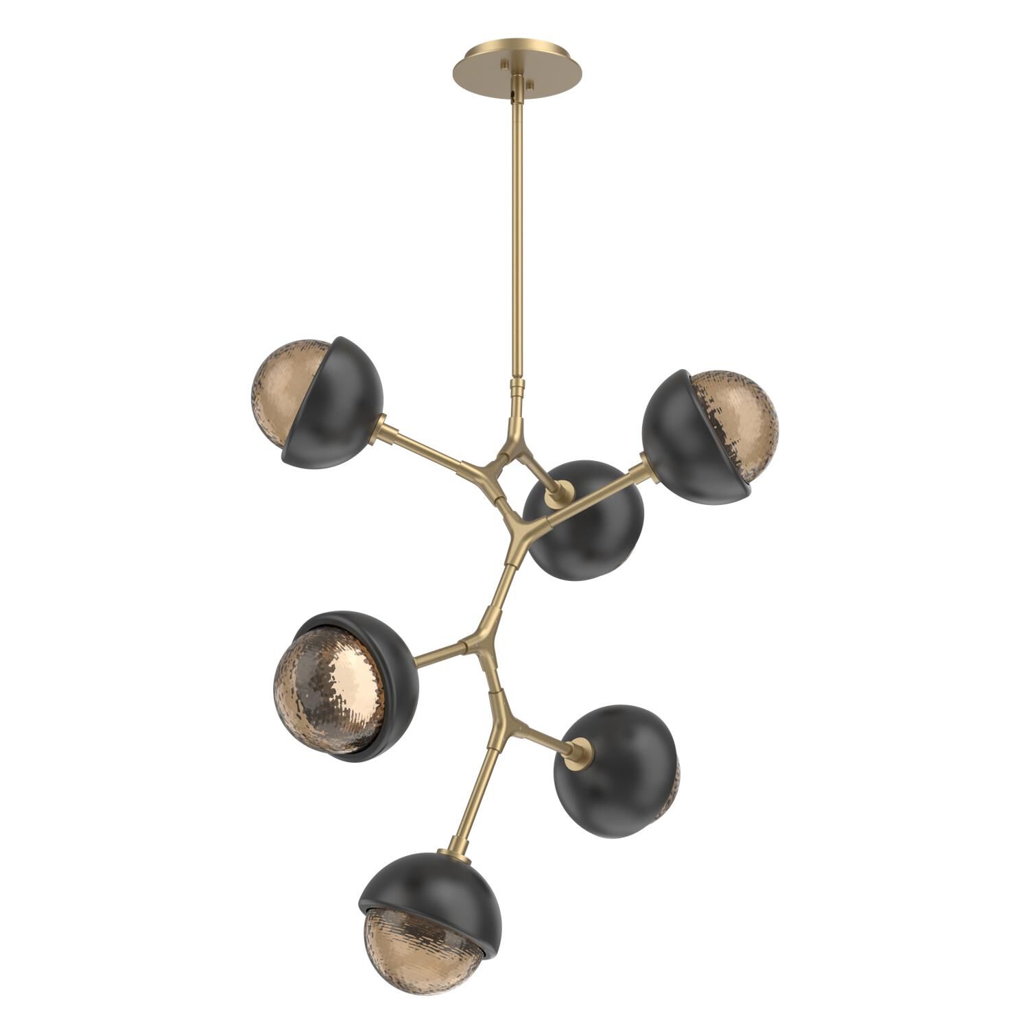 Shown in Gilded Brass finish and Bronze glass and Matte Black accent