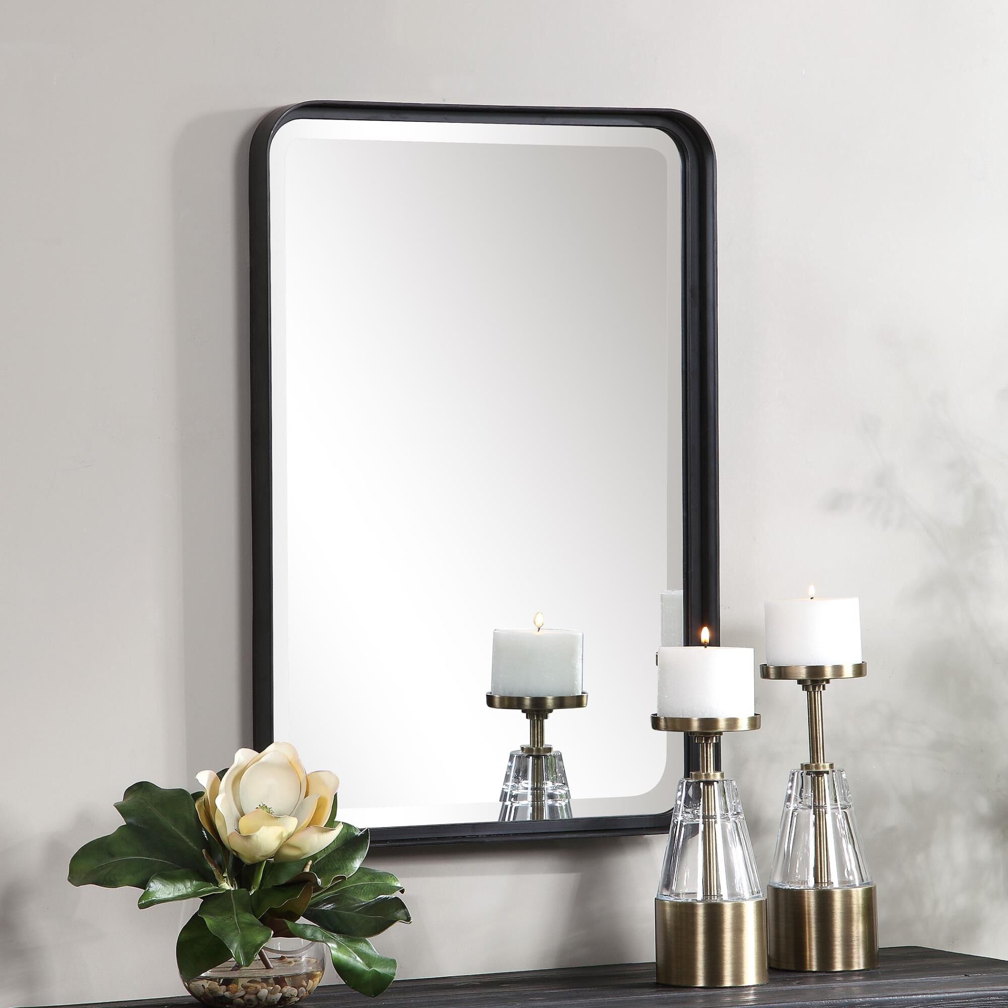 Shown in Versatile In Design, This Vanity Mirror Is Constructed From A Forged Metal Strap Finished In Matte B finish