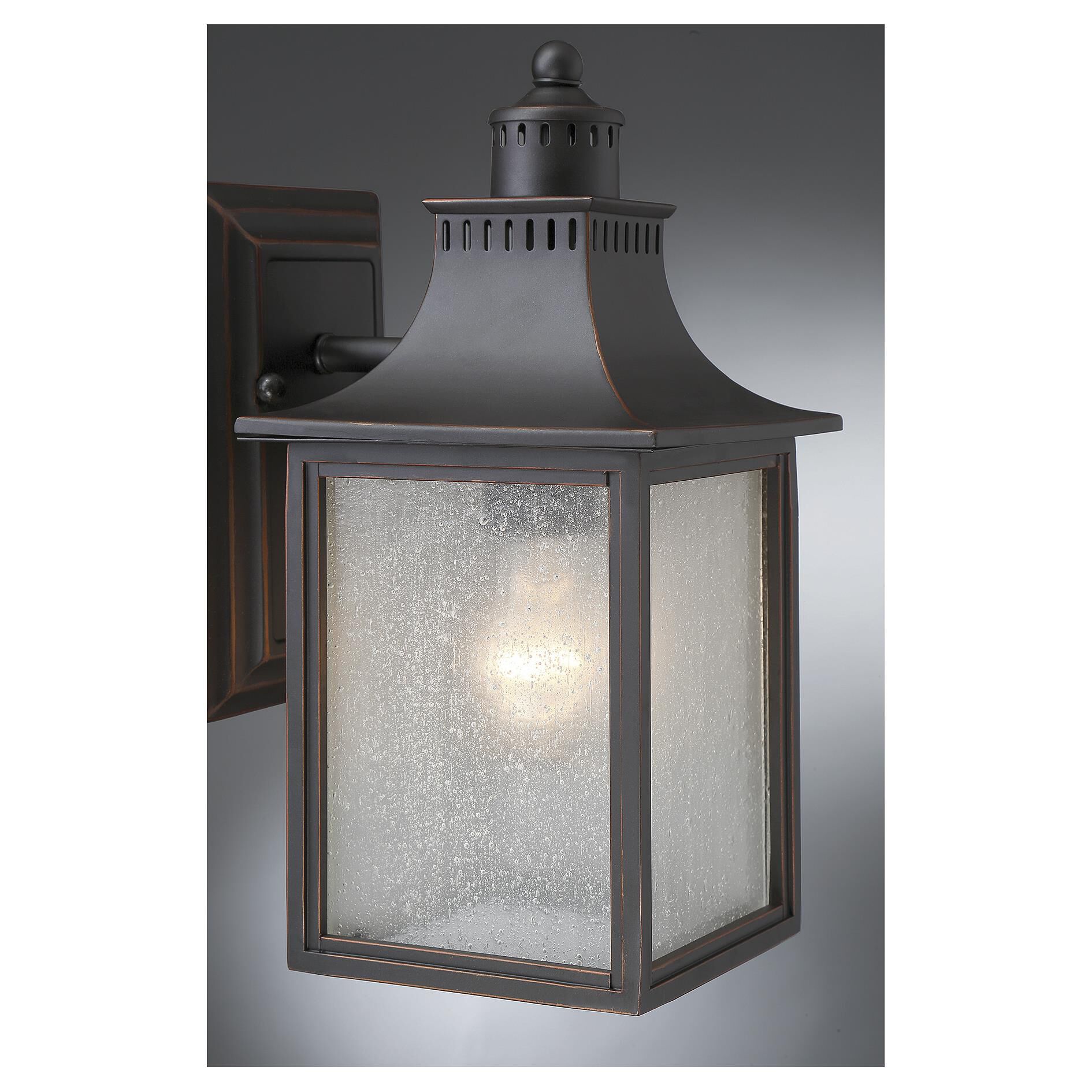 Shown in English Bronze finish and Pale Cream Seeded glass