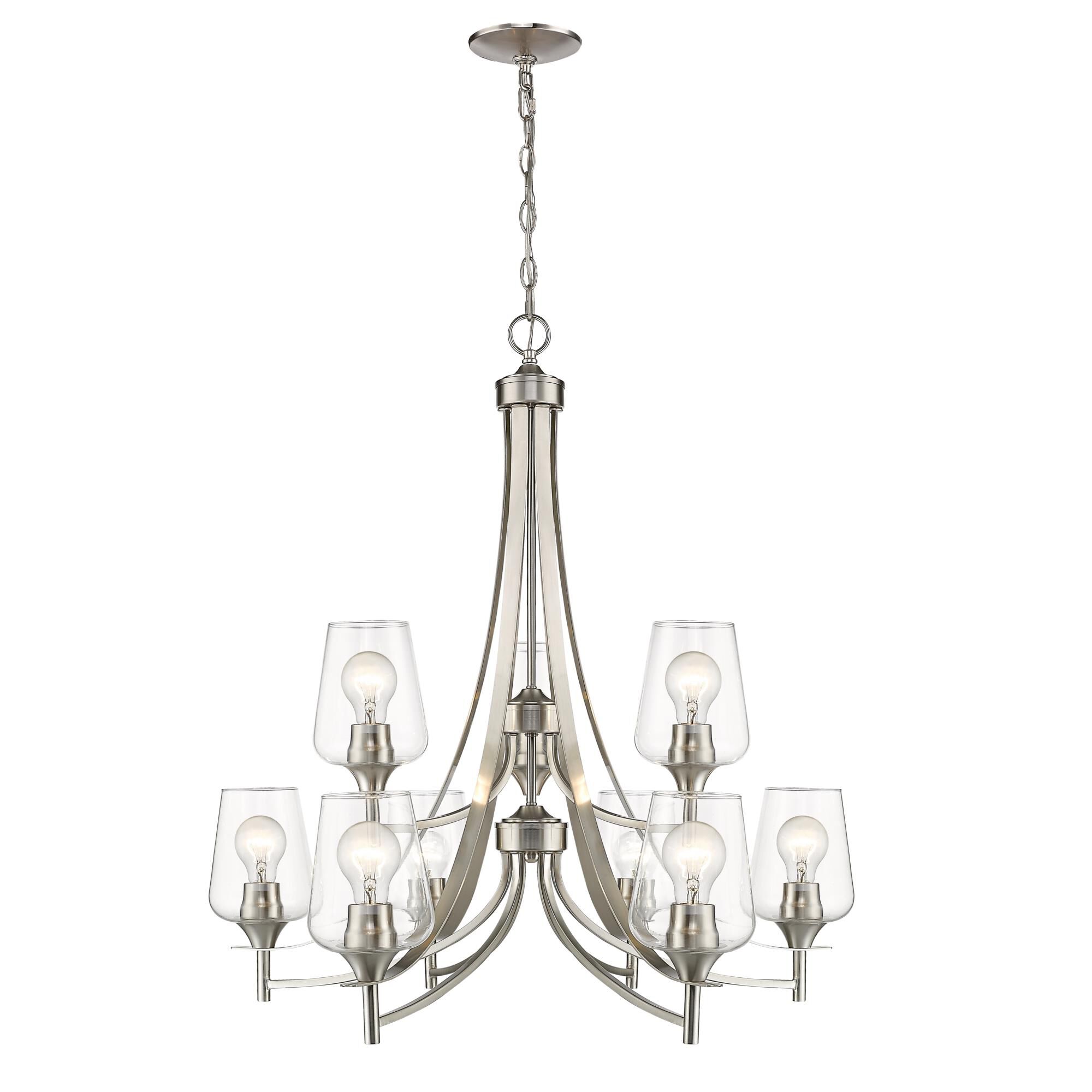 Shown in Brushed Nickel finish and Glass shade
