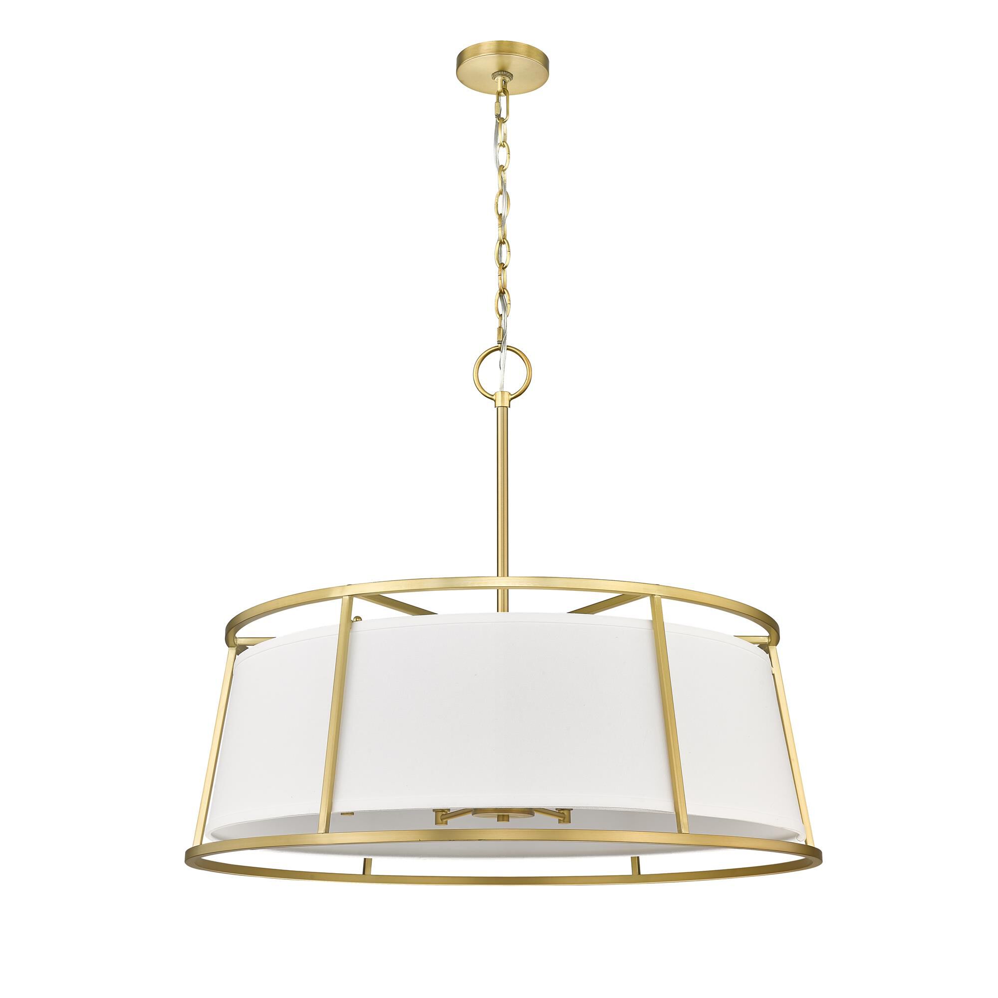 Shown in Rubbed Brass finish and White Fabric shade
