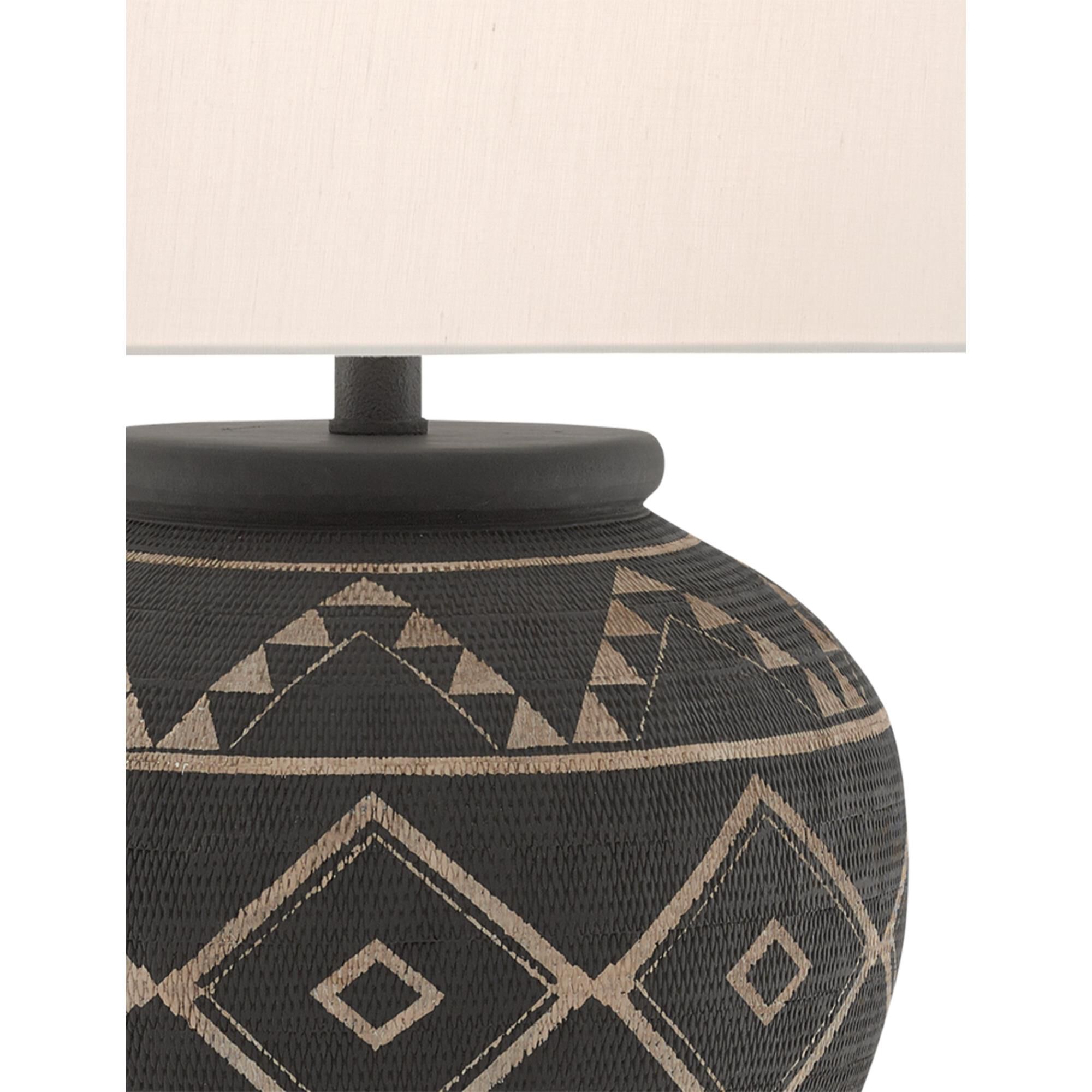 Shown in Brewed Latte/Mol Black finish and Off White Linen shade