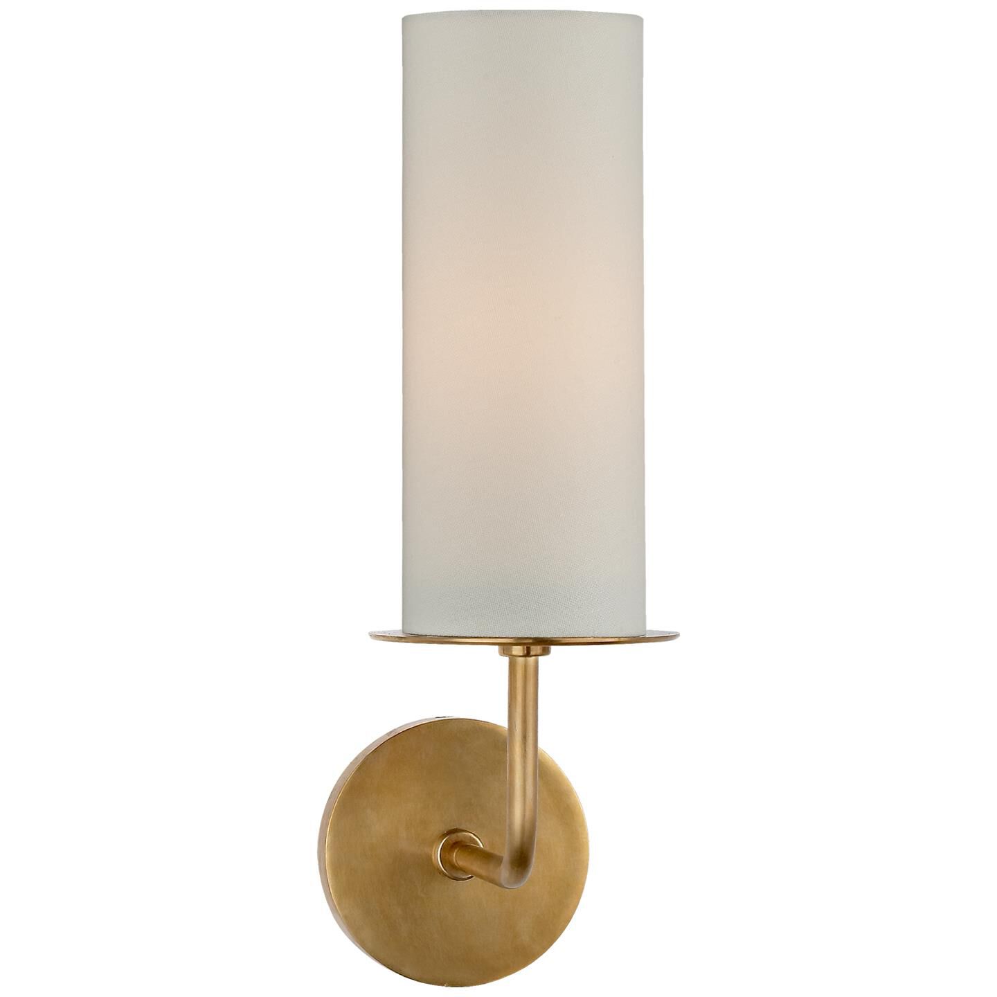 Shown in Soft Brass finish and Cream Linen shade