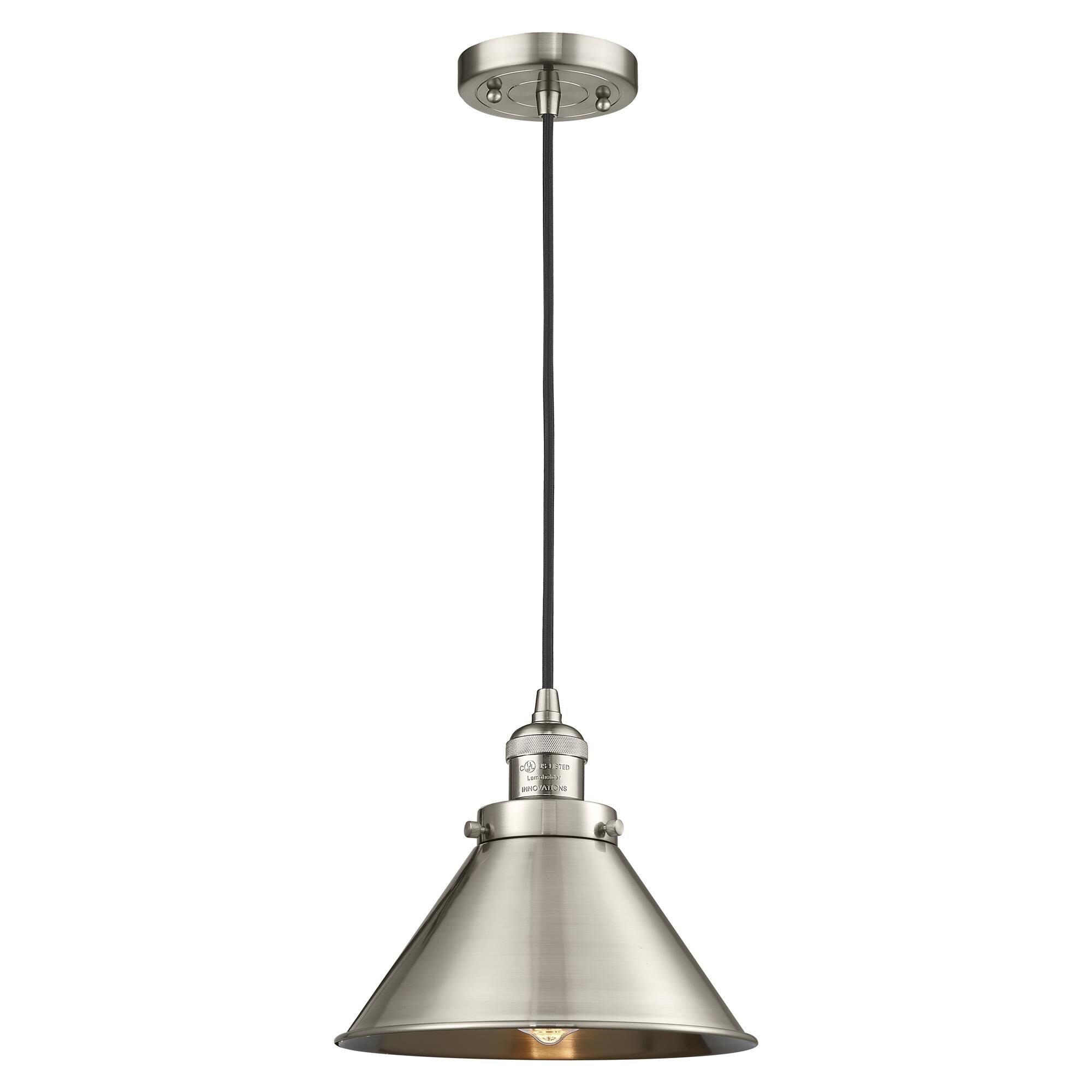 Shown in Brushed Satin Nickel finish and Satin Nickel shade