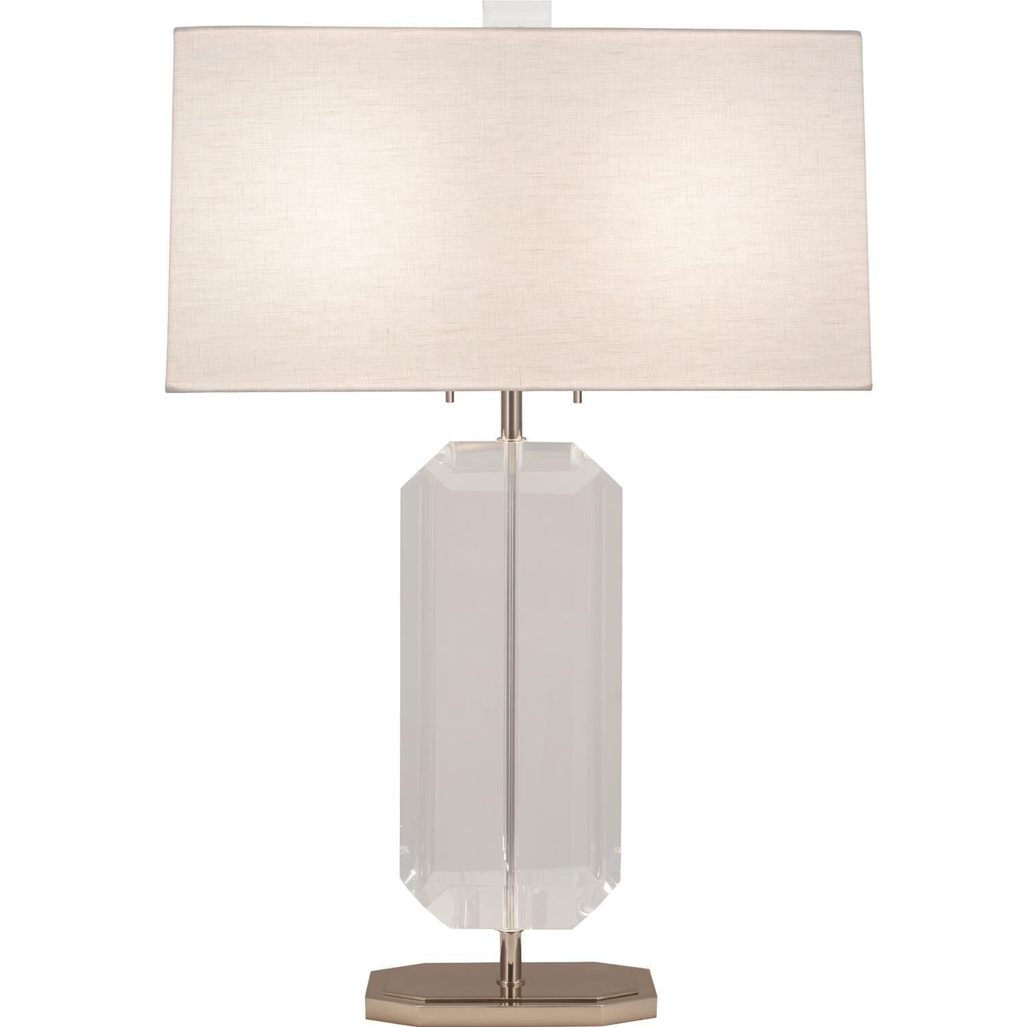 Shown in Polished Nickel finish and Off White shade and Lucite Crystal accent