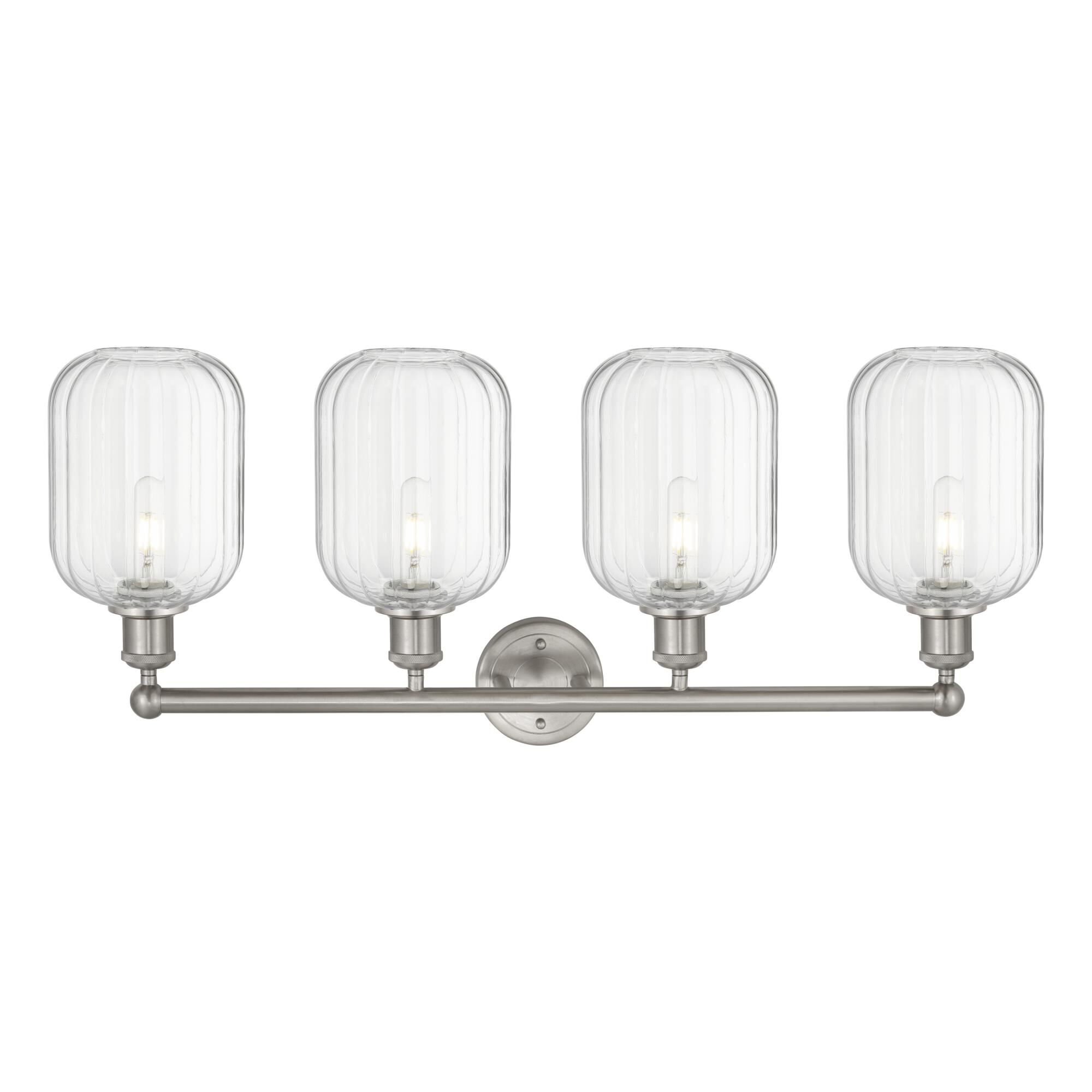 Shown in Brushed Satin Nickel finish and Clear glass