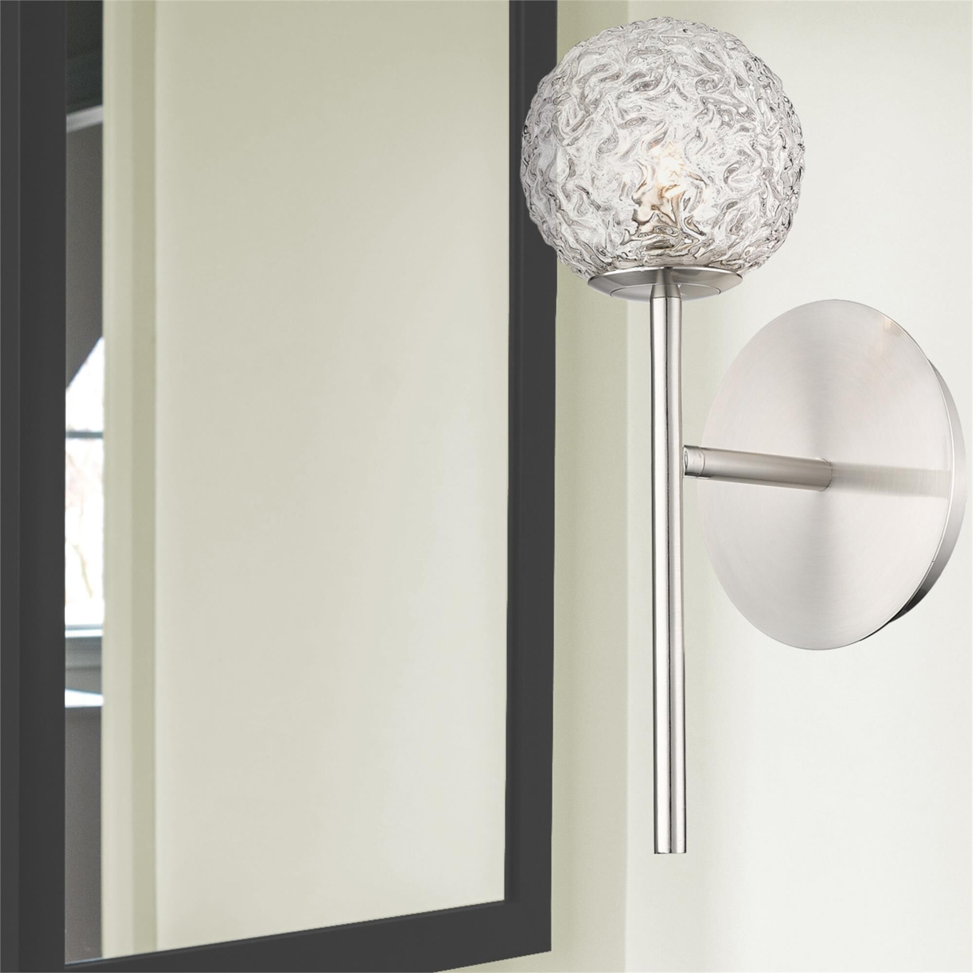 Shown in Satin Nickel finish and Clear glass