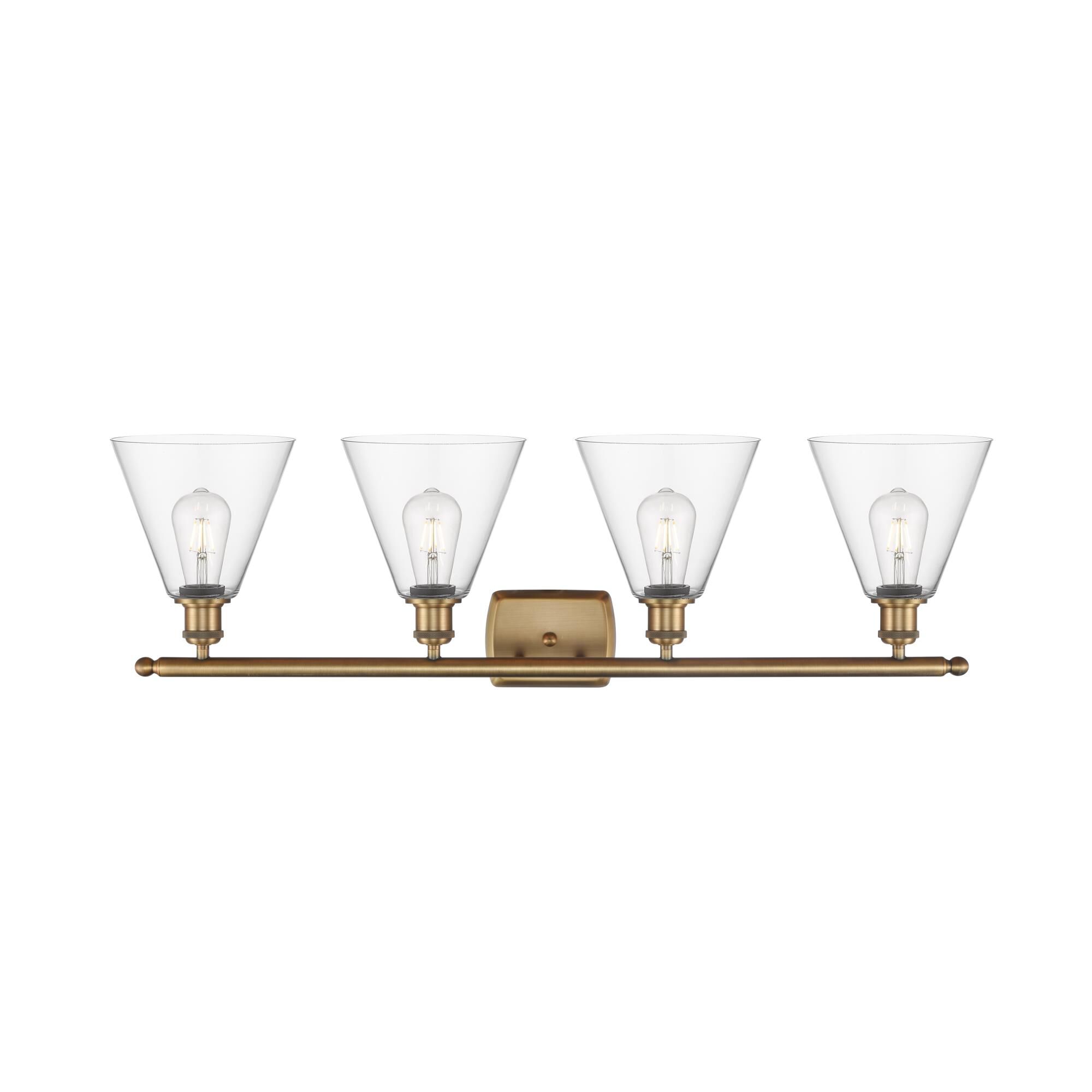 Shown in Brushed Brass finish and Clear Ballston Cone glass and No Shade shade