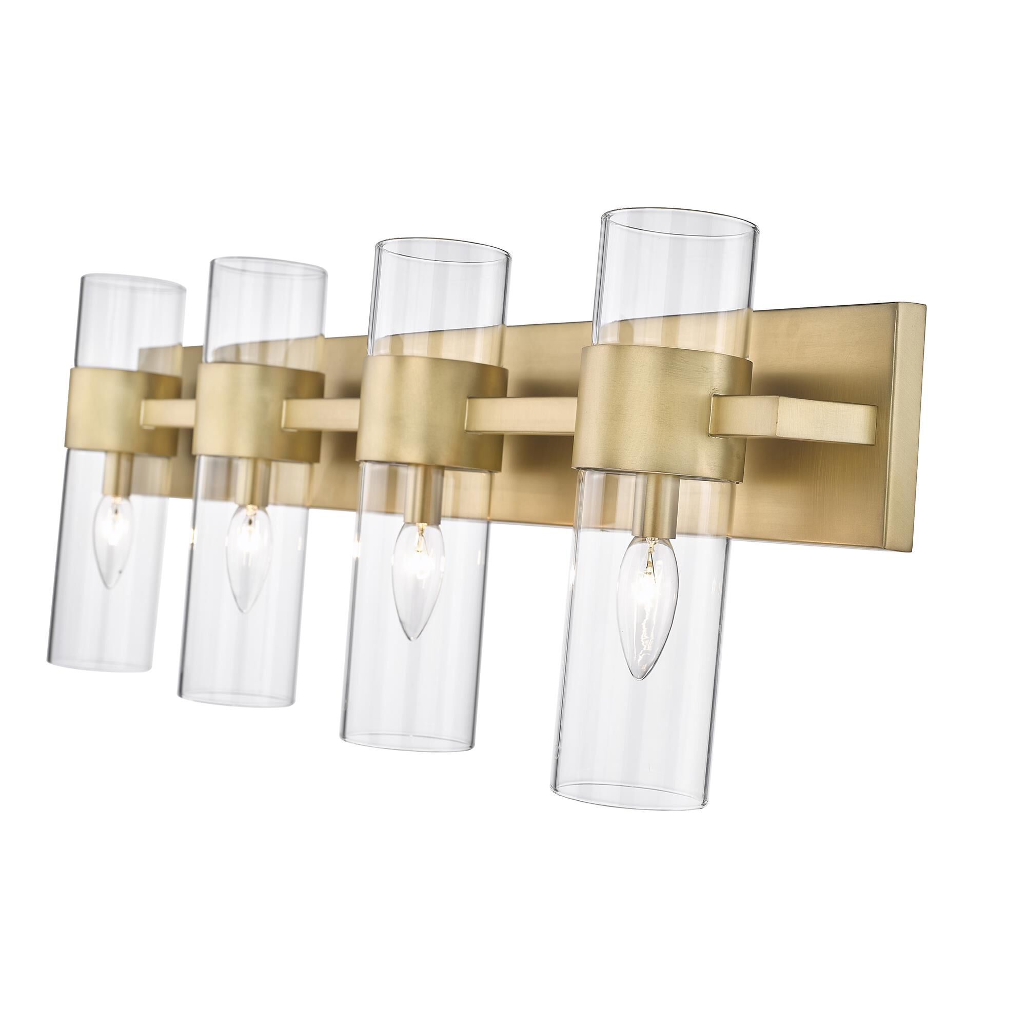 Shown in Rubbed Brass finish and Clear glass