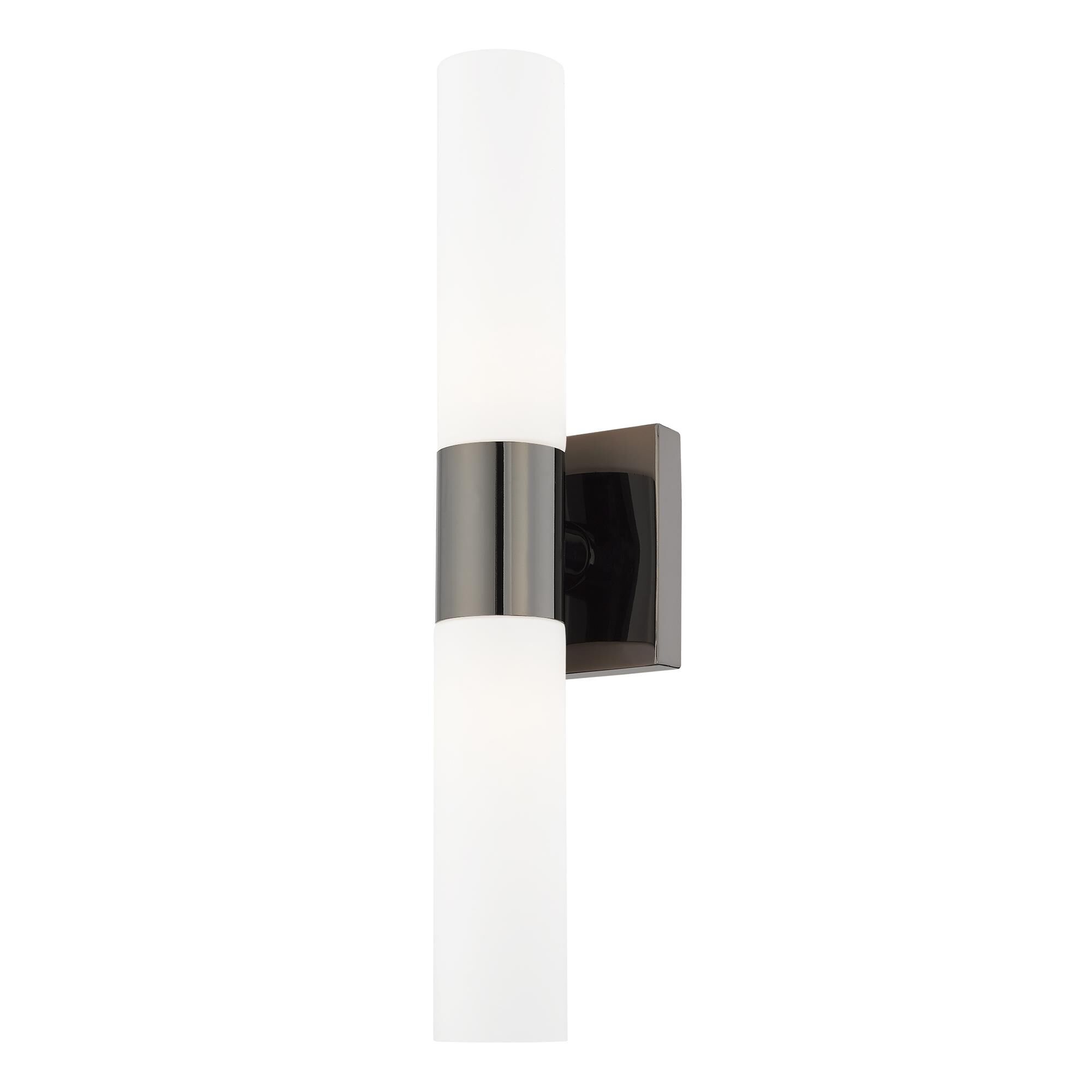 Shown in Black Chrome finish and Hand Blown Satin Opal White Twist Lock glass